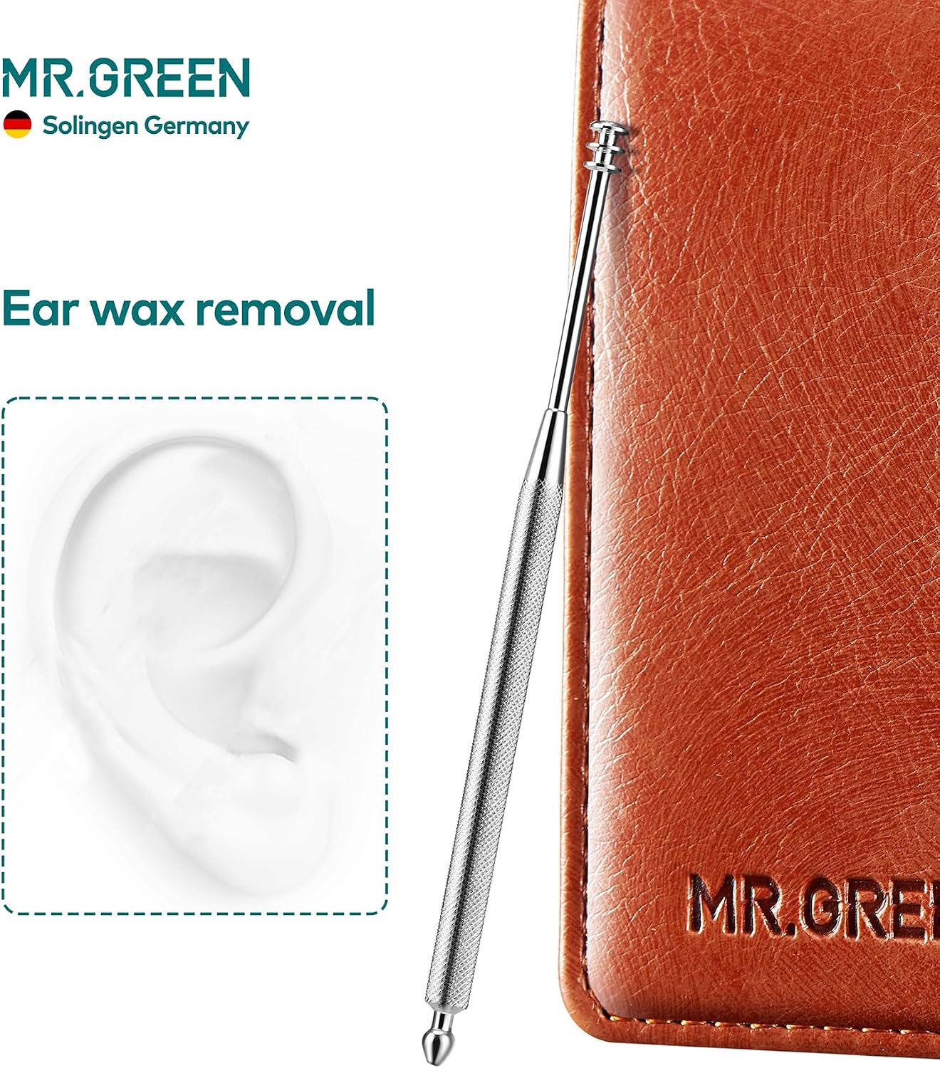 Detalle 2 de MR.GREEN Nail Clipper Set (MR-6103) – stainless steel nail care tools with leather-style case