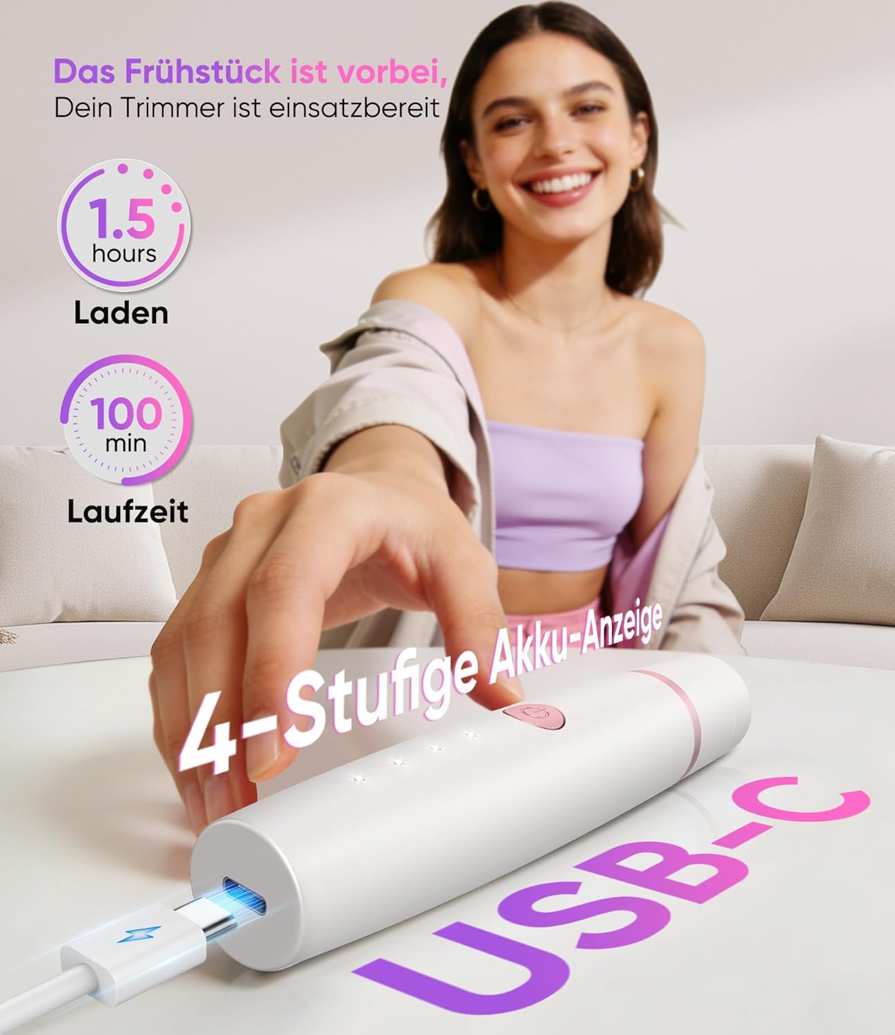 Thumbnail 4 de Gesichtshaarentferner 4‑in‑1 mit USB Anzeige