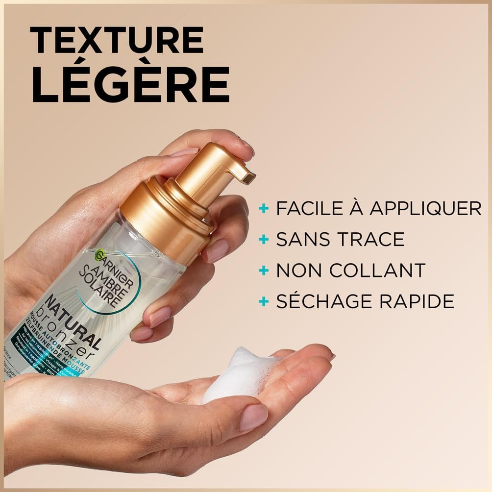Detalle 2 de GARNIER Ambre Solaire Natural Bronzer Mousse Autobronzante Hydratante – Visage & Corps, 200 ml