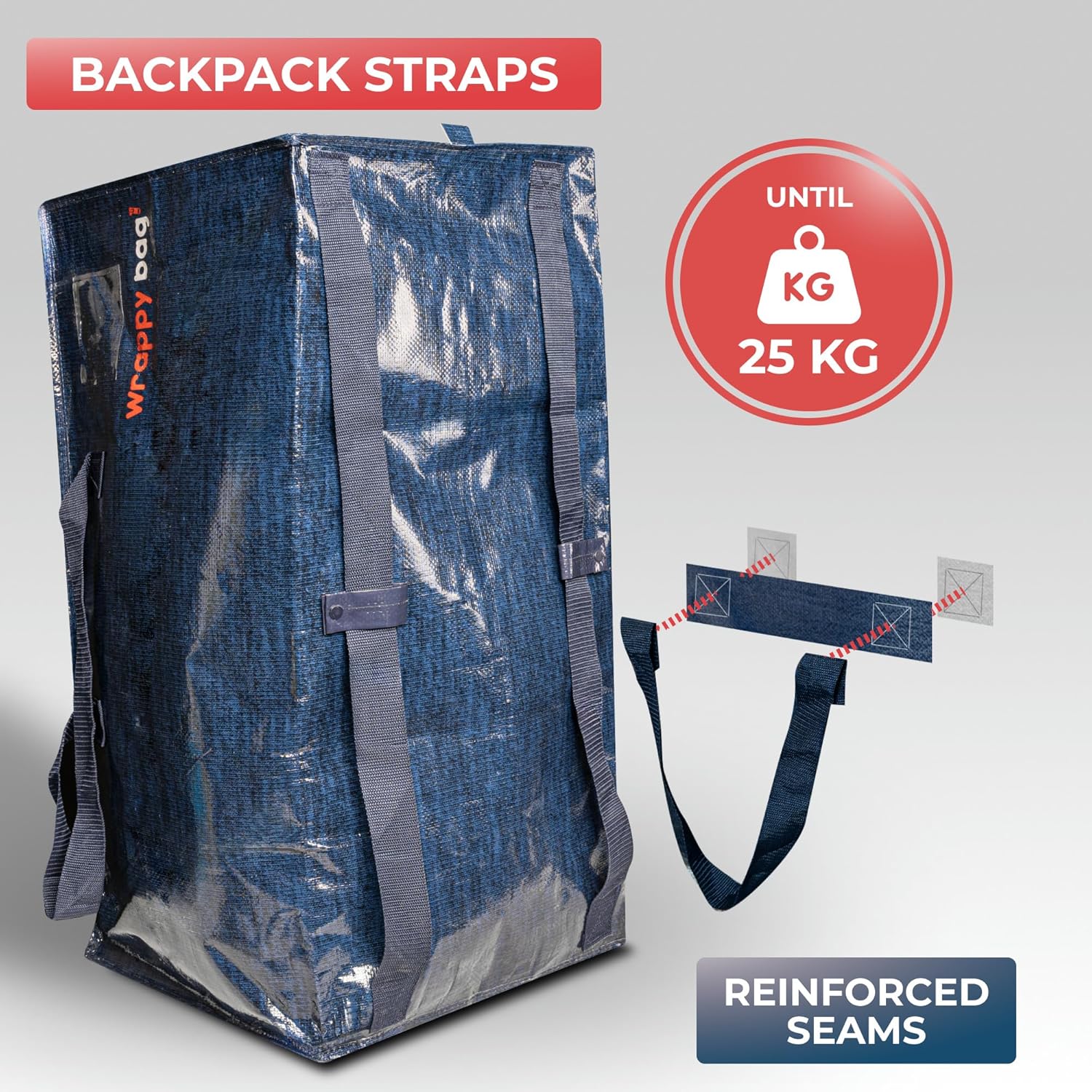 Thumbnail 4 de WRAPPYBAG Set of 4 Large Plastic Storage Bags – Jumbo XXL 76 x 36 x 38 cm with Built-in Backpack Straps
