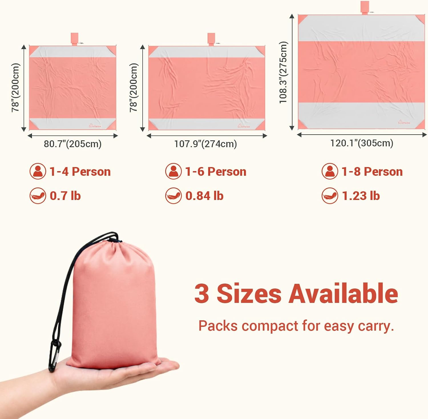 Detalle de Wolfwise Beach Blanket, 274 x 200 cm Waterproof Sandproof Mat, Pink