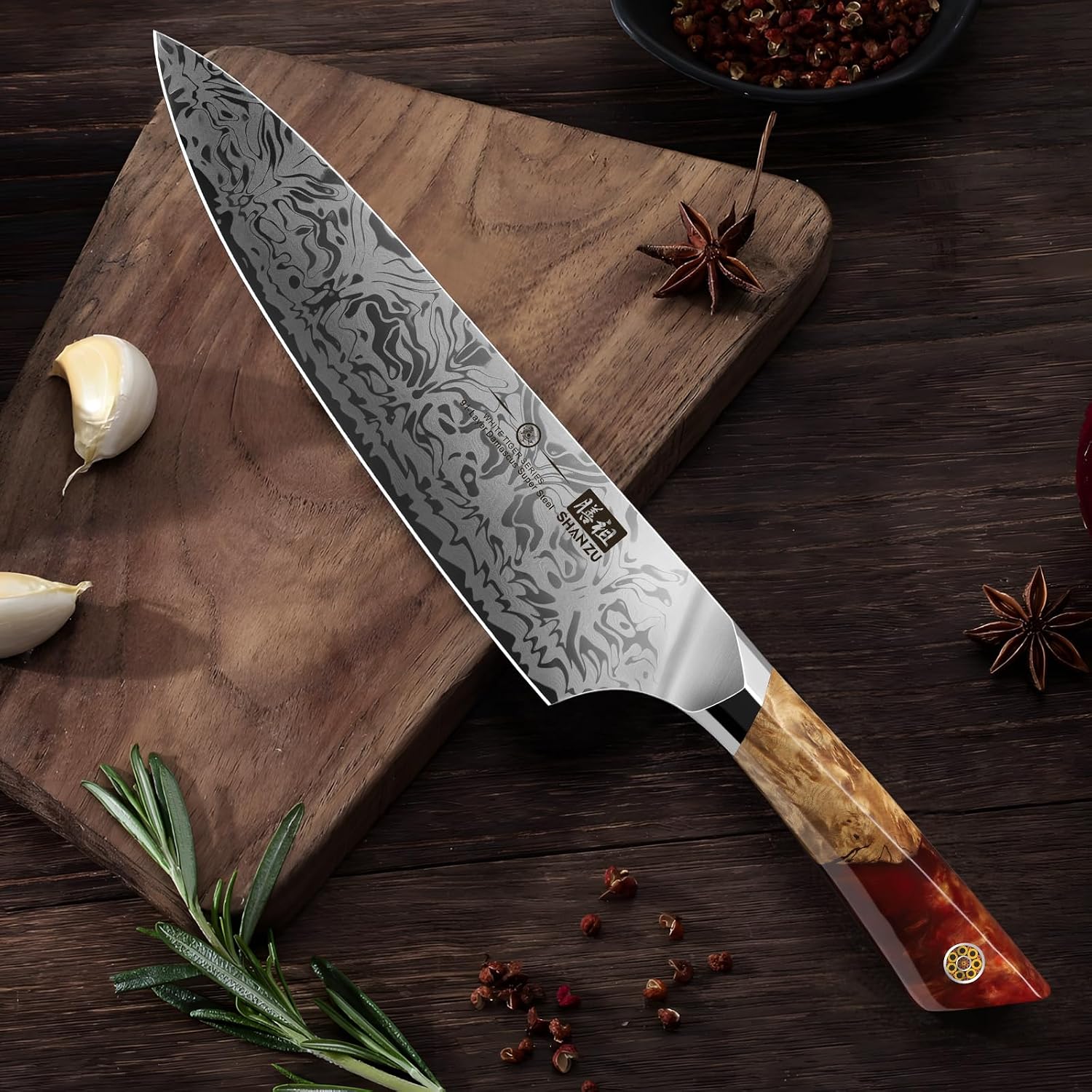 Detalle 2 de SHAN ZU Damast Kochmesser 20 cm