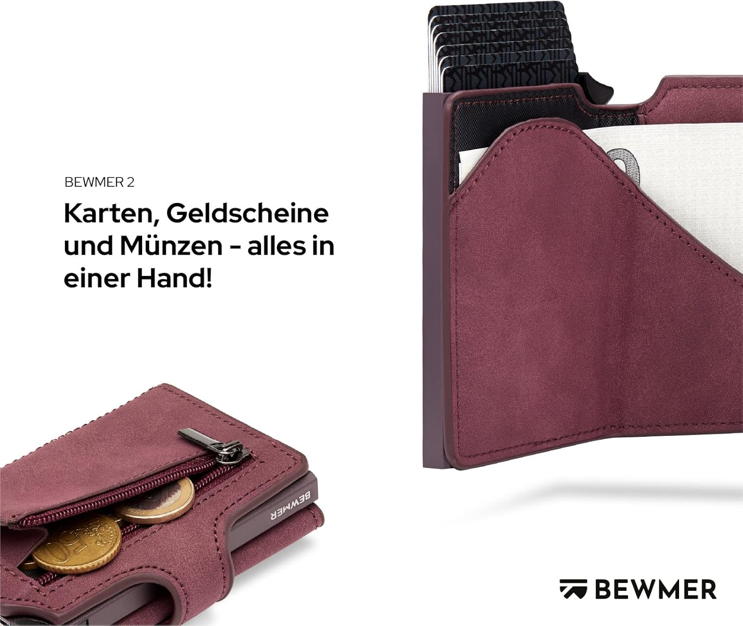 Thumbnail 2 de BEWMER v2 Shielded Slim Wallet mit Münzfach – RFID-Schutz, 9 Kartenplatz, veganem Leder