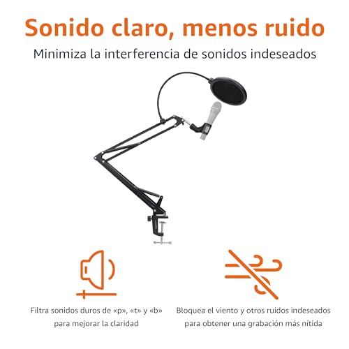 Detalle 2 de Amazon Basics Soporte de Brazo Articulado para Micrófono (35,6 cm) con Filtro Antipop y Abrazadera
