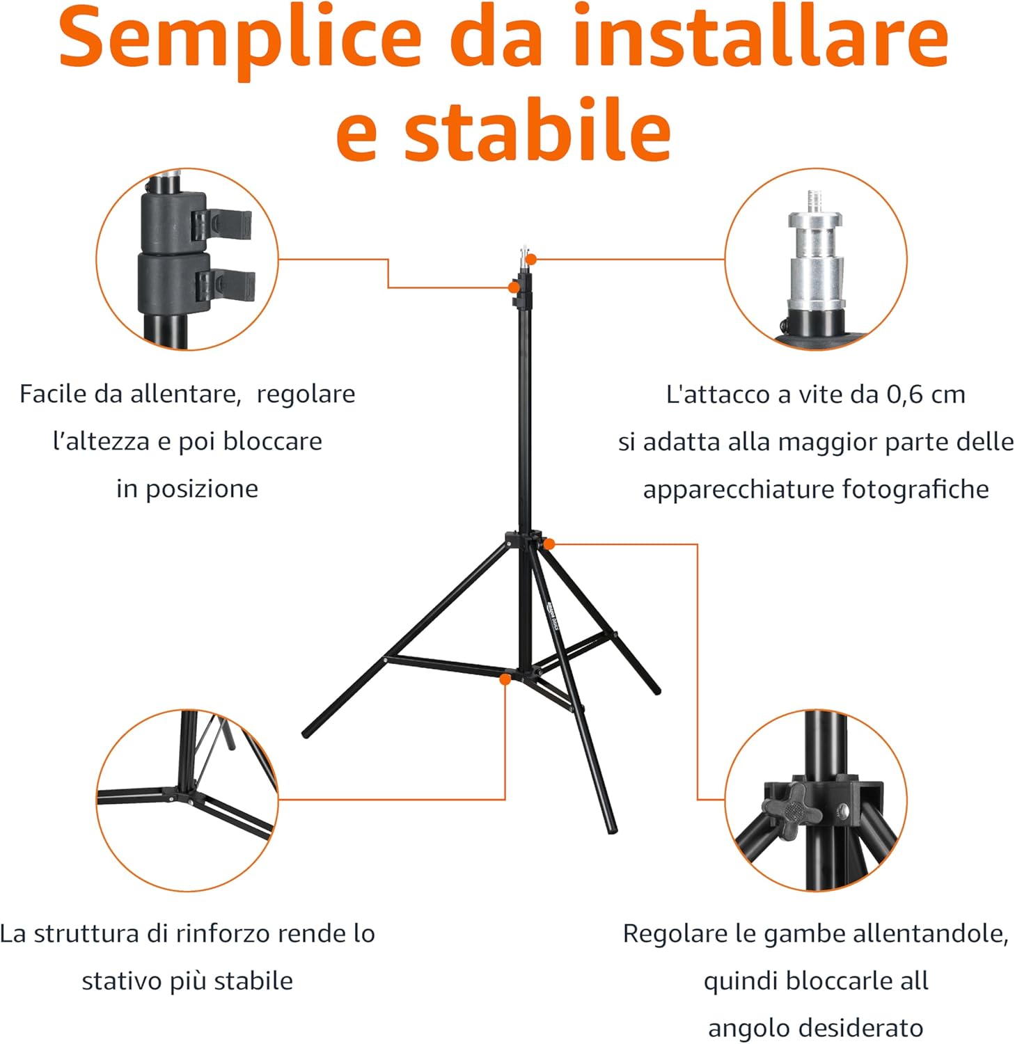 Thumbnail 2 de Amazon Basics supporto per illuminazione fotografica in alluminio regolabile (fino a 2,04 m) con custodia, nero