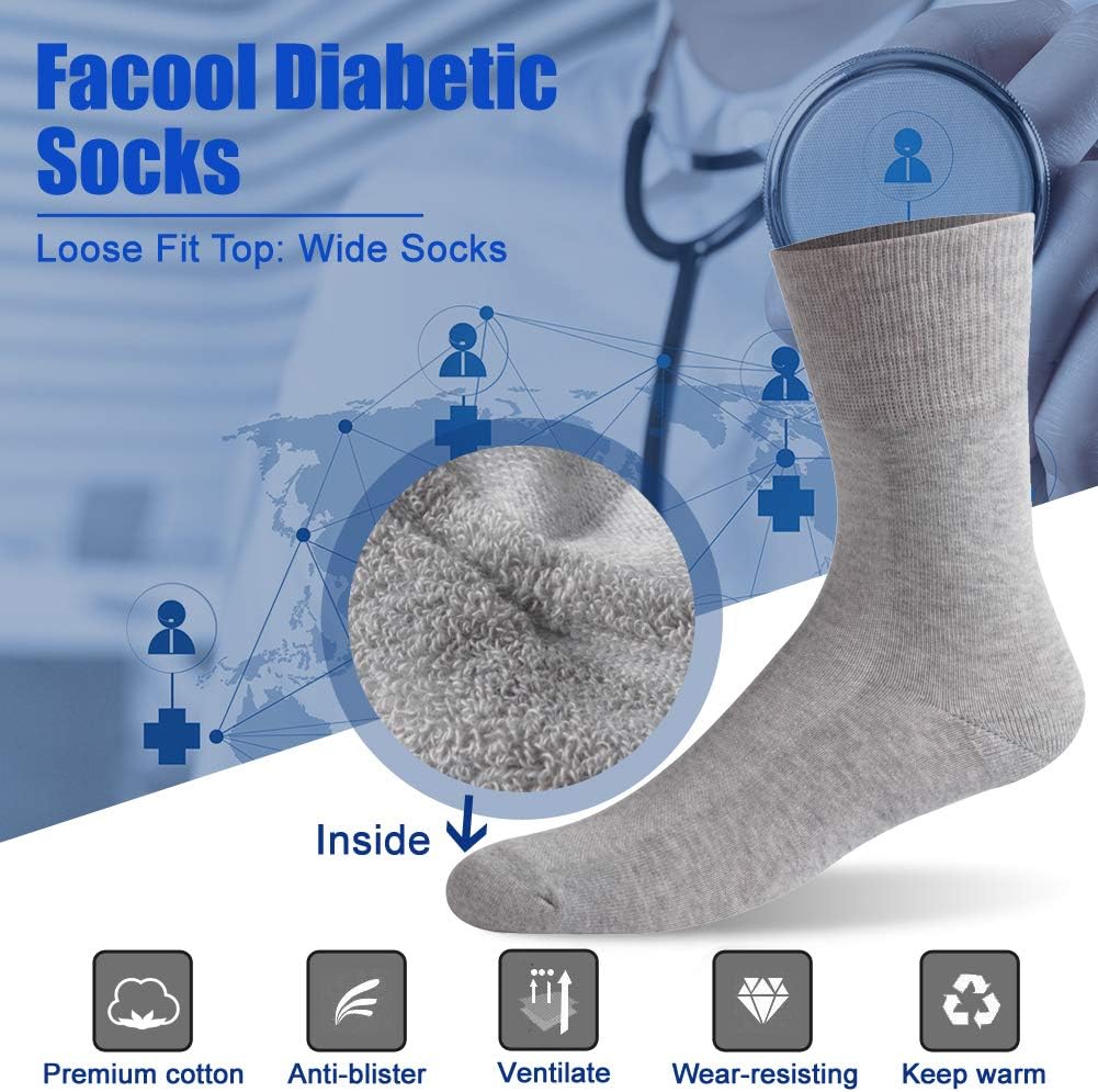 Detalle de Facool Diabetic Socks: Non-Binding, Loose Top Cotton Socks for Comfort and Circulation (6 Pairs, M/L/XL)