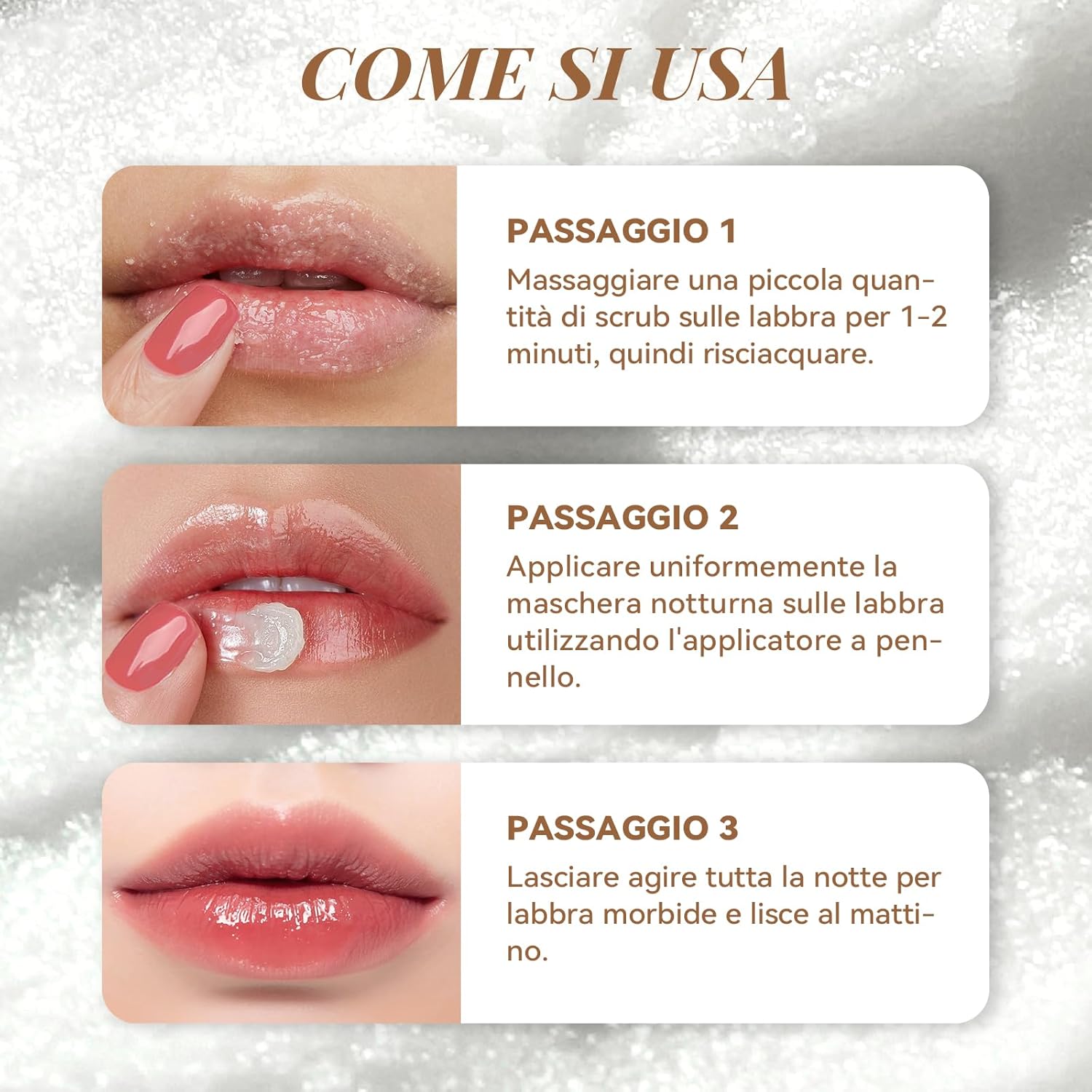 Detalle 2 de ANAiRUi Set Cura Labbra Cocco, Karité e Vitamina E (scrub esfoliante + maschera nutriente notturna)