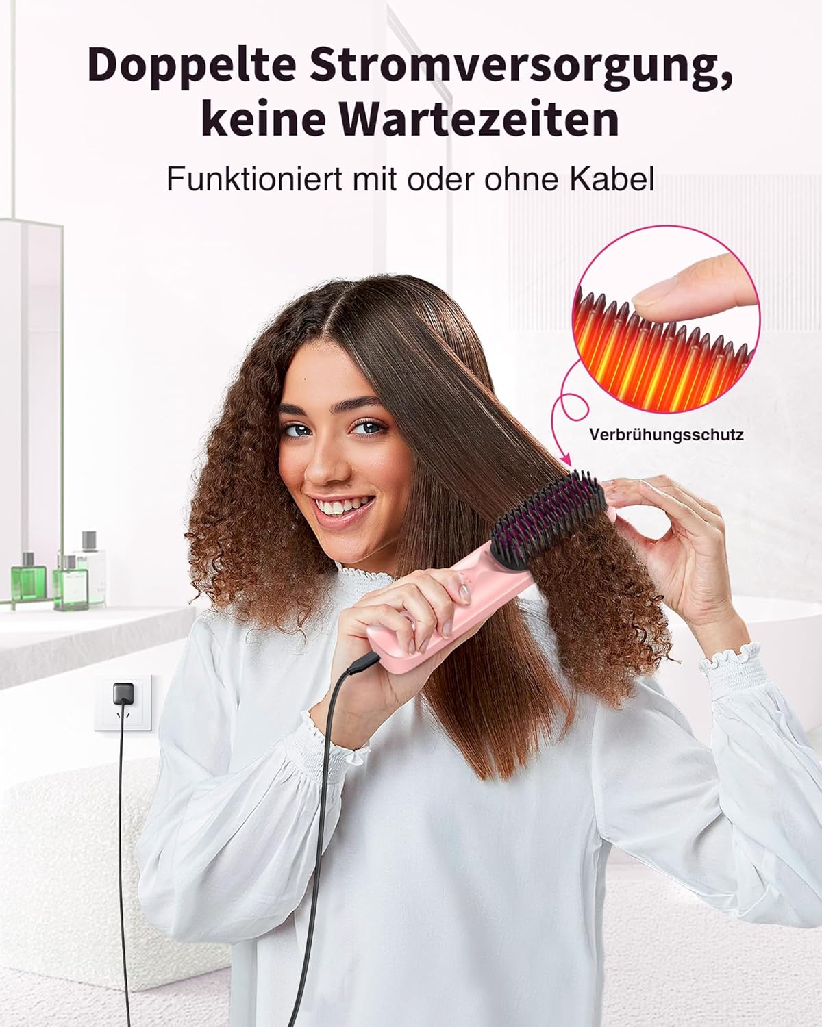 Detalle 2 de Bopcal Glättbürste Kabellos 10000mAh – 3 in 1 Haarglätter & Entwirr-Kamm mit USB-C