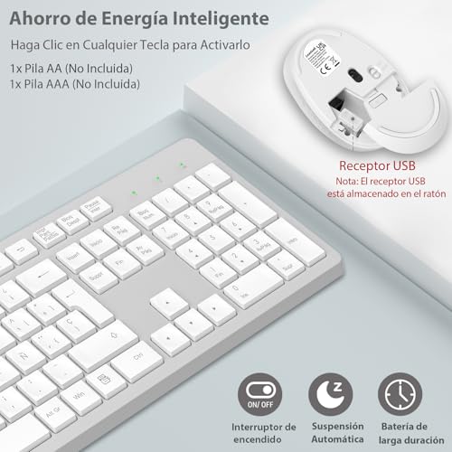 Detalle de LeadsaiL K786 teclado y ratón inalámbricos QWERTY español con teclado numérico