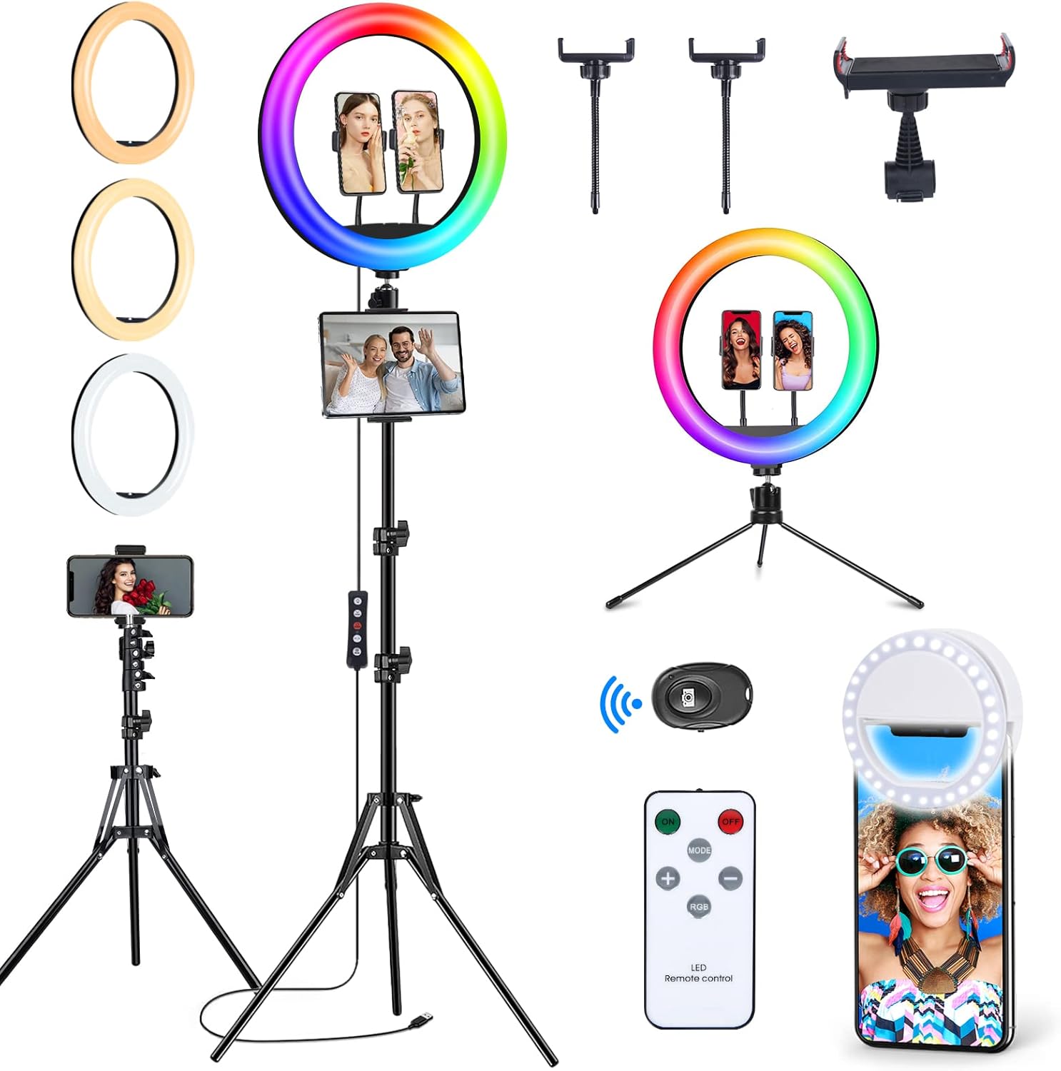 Thumbnail 6 de 10.3" Selfie Ring Light with Stand, Phone Holder & Bluetooth Remote (29 RGB Modes)