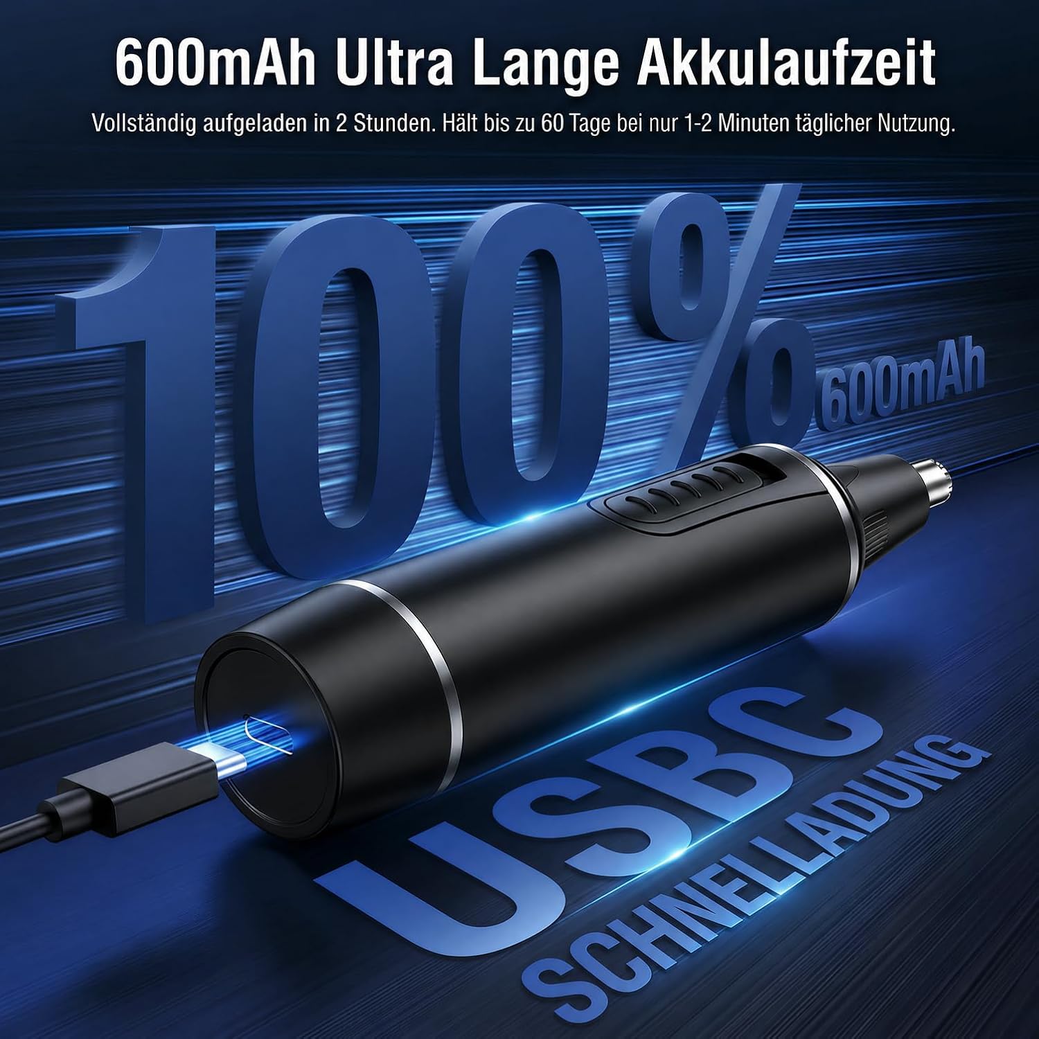 Detalle de Nasenhaartrimmer Herren 2-in-1 USB Aufladbar: Nasen- und Gesichtstrimmer mit Doppelschneideklingen