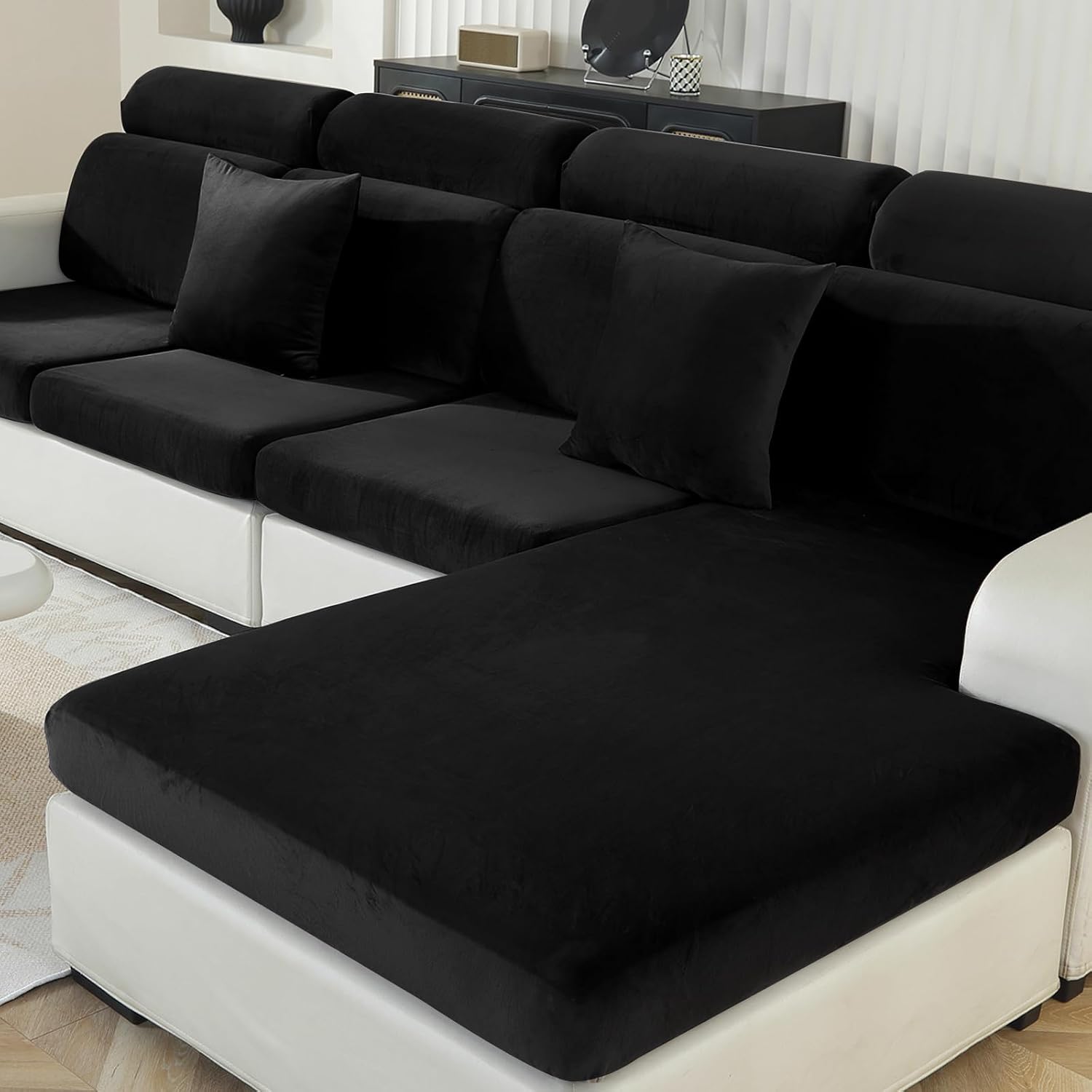 Detalle de Ystyle Copriseduta Divano Elasticizzato in velluto (1 posto) – copricuscini nero