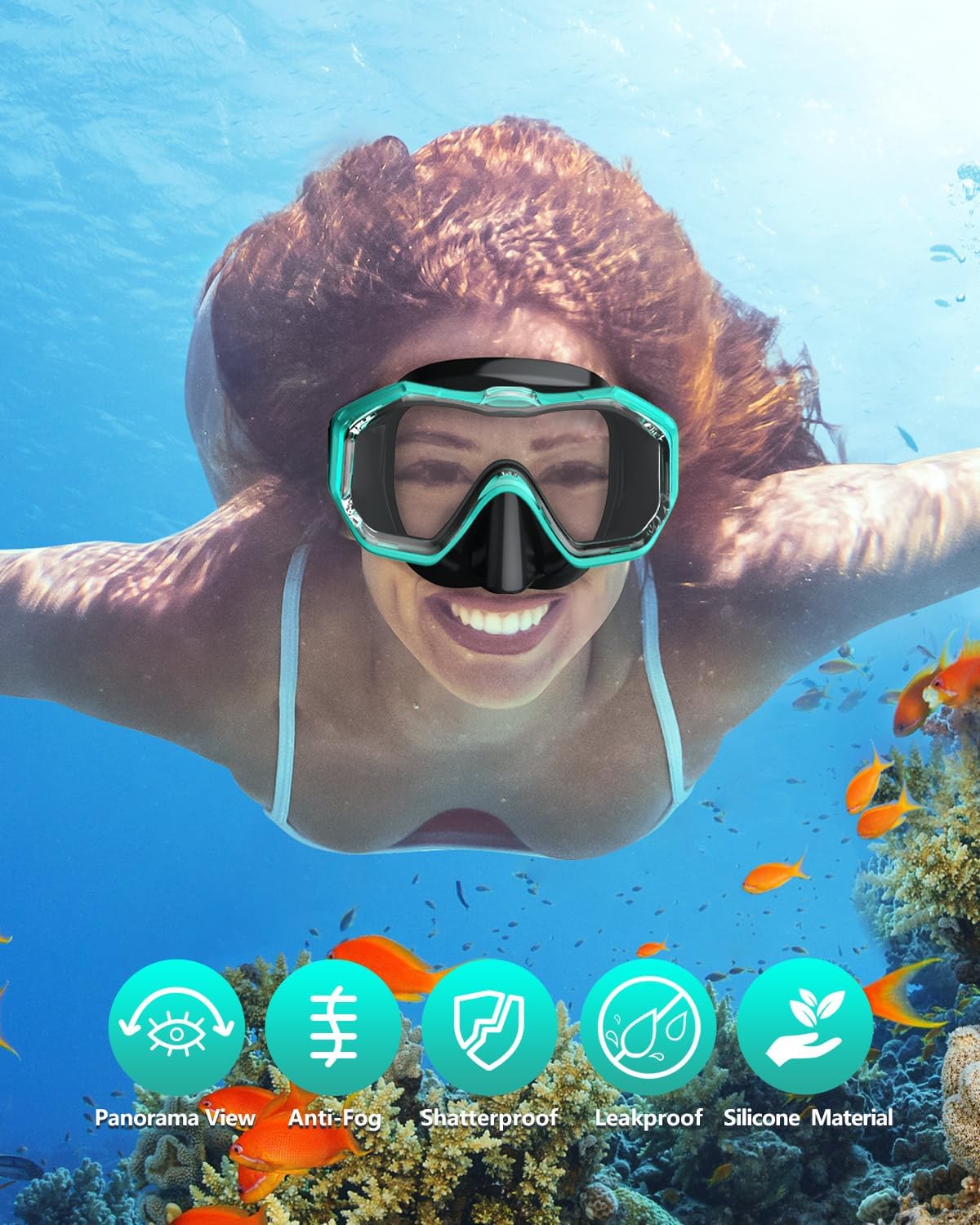 Detalle de WSTOO Adults Swim Goggles with Nose Cover (Anti-Fog, 180° Panoramic, Leak-Proof, 3-Lens)