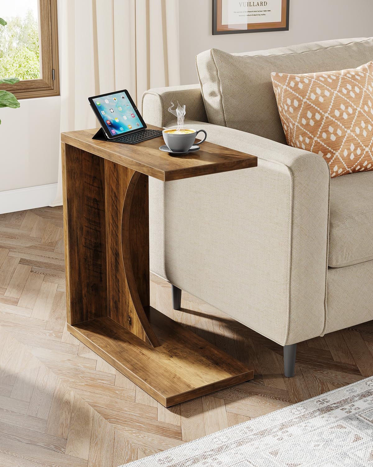 Detalle 1 de Tribesigns RY0138RY0202 C-Shaped End Table, Rustic Brown Engineered Wood