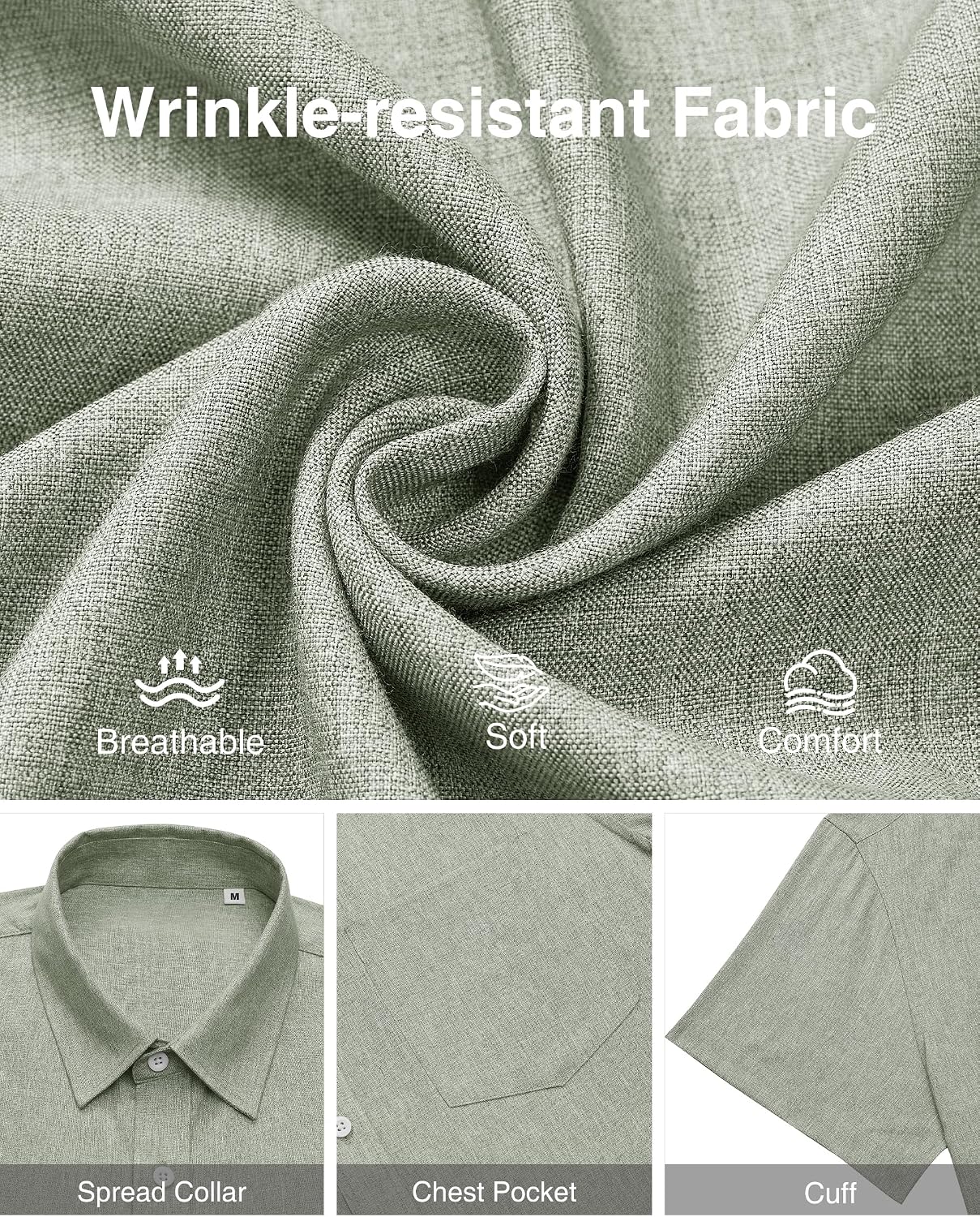 Detalle 1 de J.VER men’s linen short sleeve shirt (regular fit) for summer beach holidays