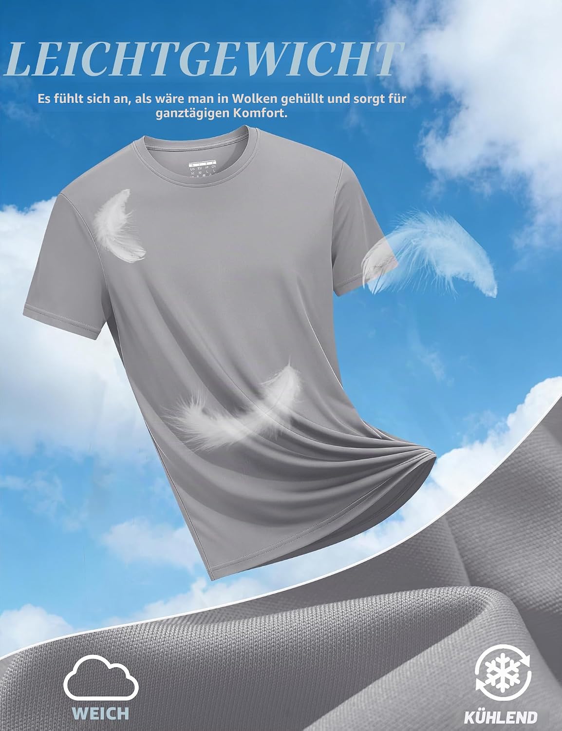 Detalle de KEFITEVD UV Shirt Herren – Kurzarm-Schnelltrocknendes Funktionsshirt mit UPF50+