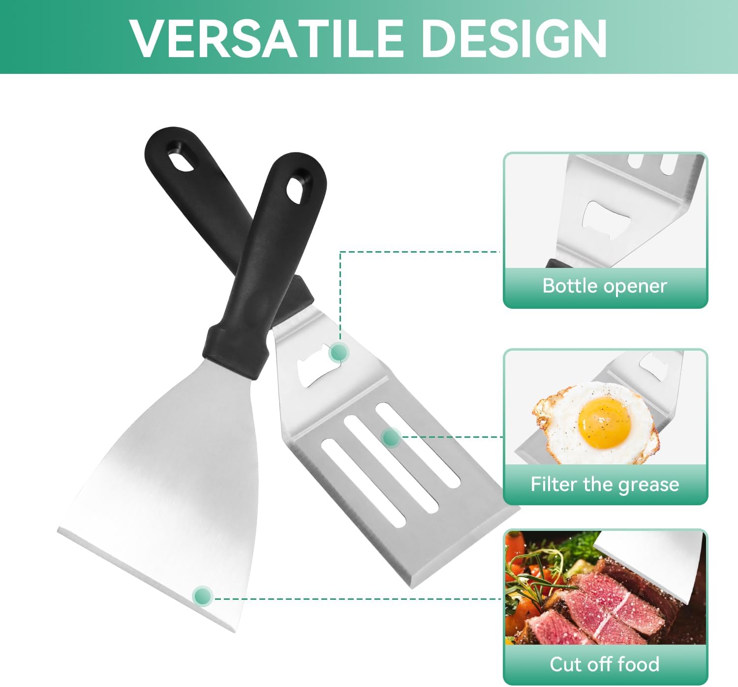 Detalle de COGRICHBF Universelle Edelstahl Plancha Grillplatte mit 2 Grillspachteln – 40 x 30 cm, 4 mm Stärke