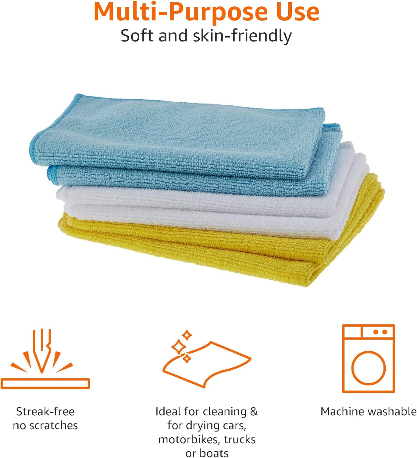 Thumbnail 2 de Amazon Basics Chiffon de nettoyage en microfibre – Lot 48, 30,5 x 40,6 cm (Bleu/Blanc/Jaune)
