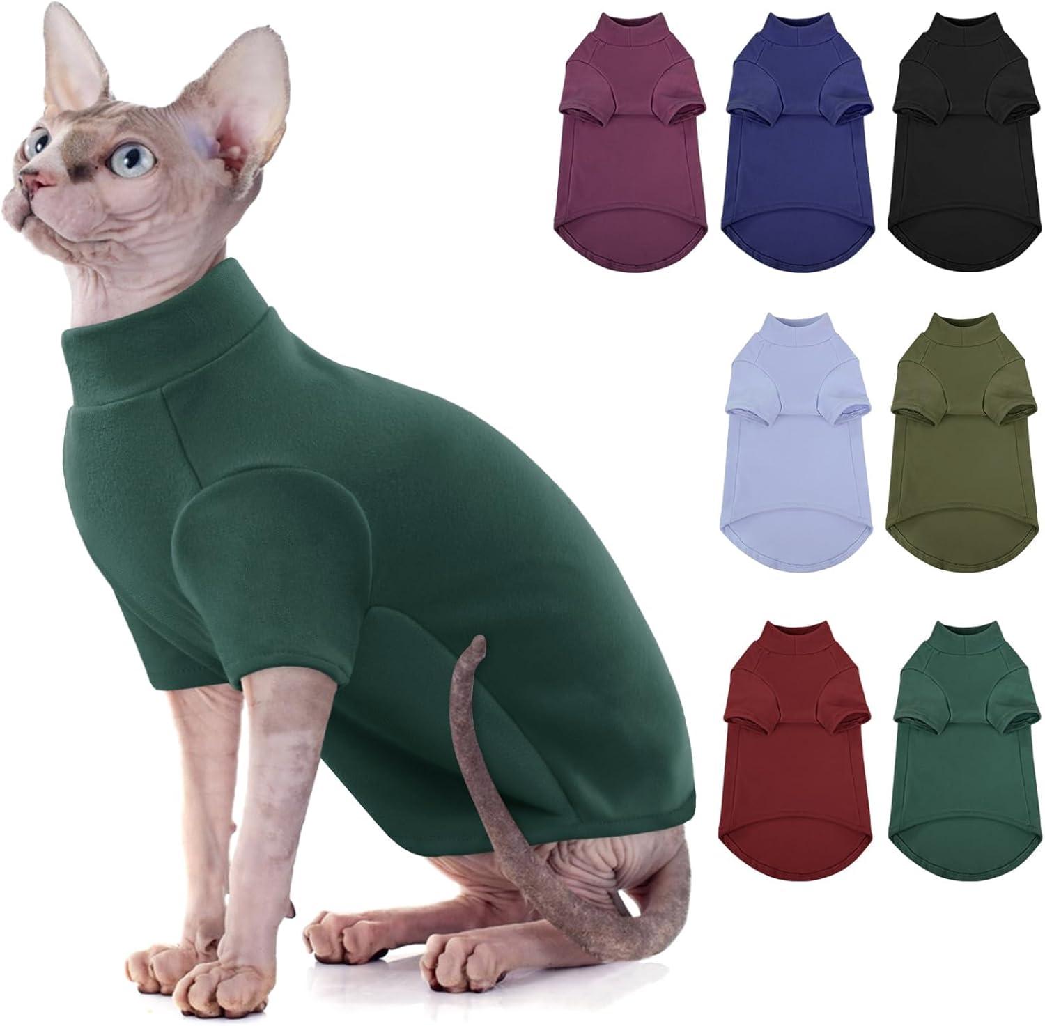 AOFITEE Turtleneck Jumper for Cats (Soft Fleece) – Green, size L