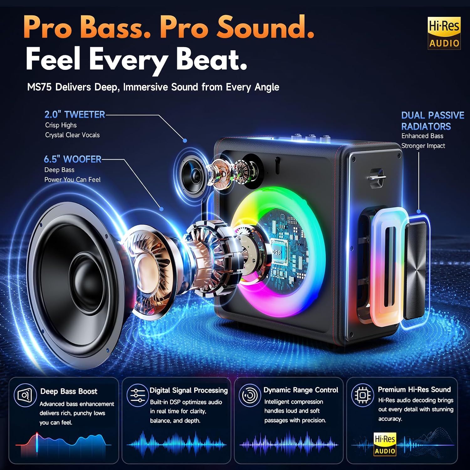 Thumbnail 1 de PPMIC MS75 Karaoke Machine for Adults with 2 Wireless Microphones