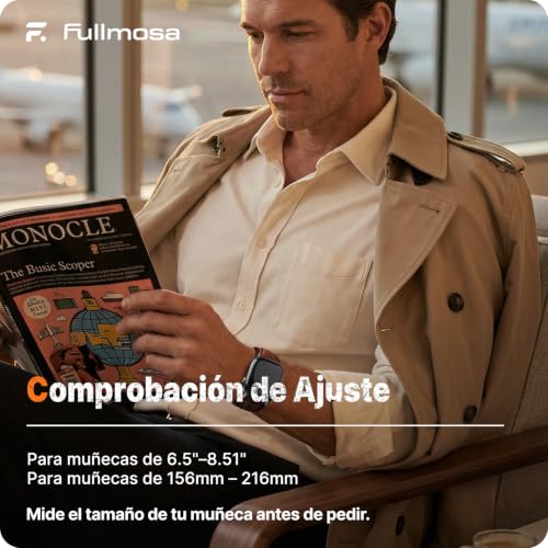 Detalle de Fullmosa Correa de Cuero para Apple Watch Ultra 3/2/1 y Series 11-1 (49mm-42mm) – Marrón con Acabado Plata