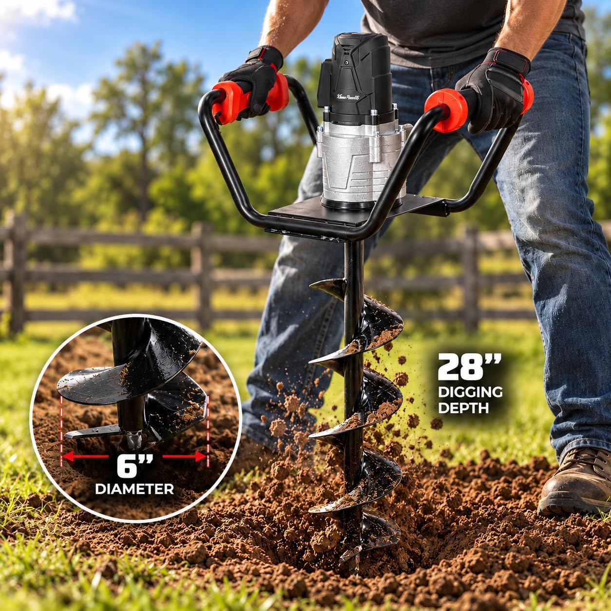 Detalle 1 de XtremepowerUS 85060 Electric Post Hole Digger, 1500W with 6-Inch Auger