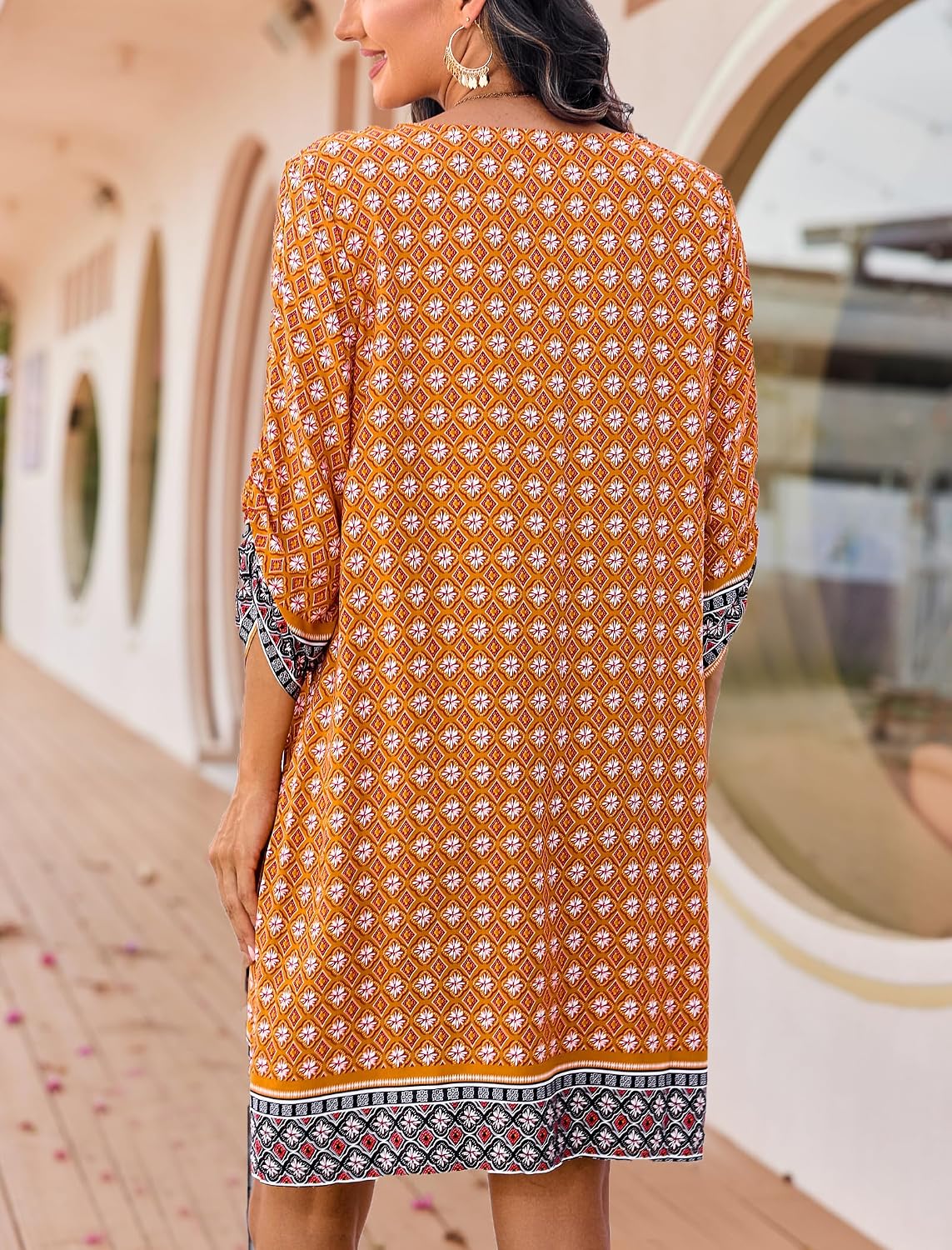 Detalle de Zeagoo Robe d'été pour femme — robe bohème, manches 3/4 et coupe décontractée