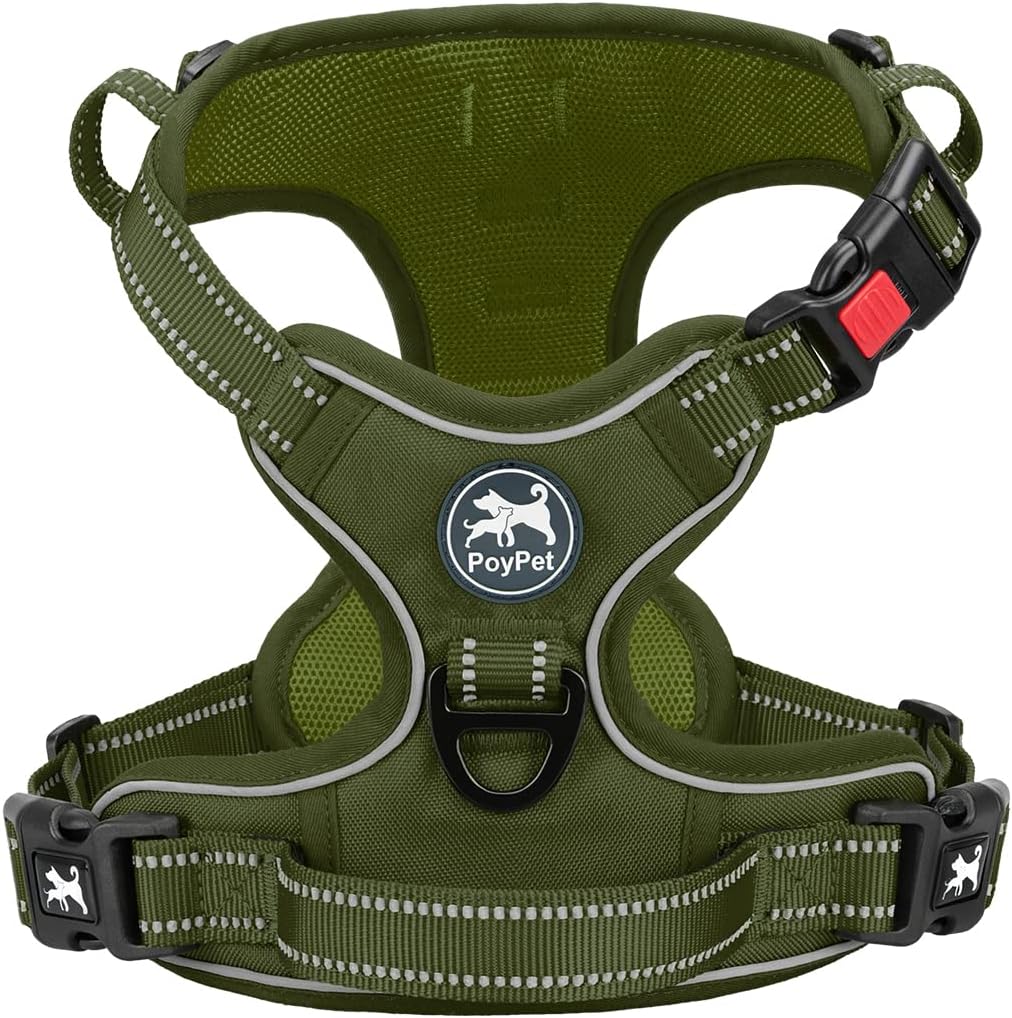 Detalle de PoyPet No Pull Dog Harness (Size S, Army Green) — Reflective, Soft Padded Vest with Easy Control Handle