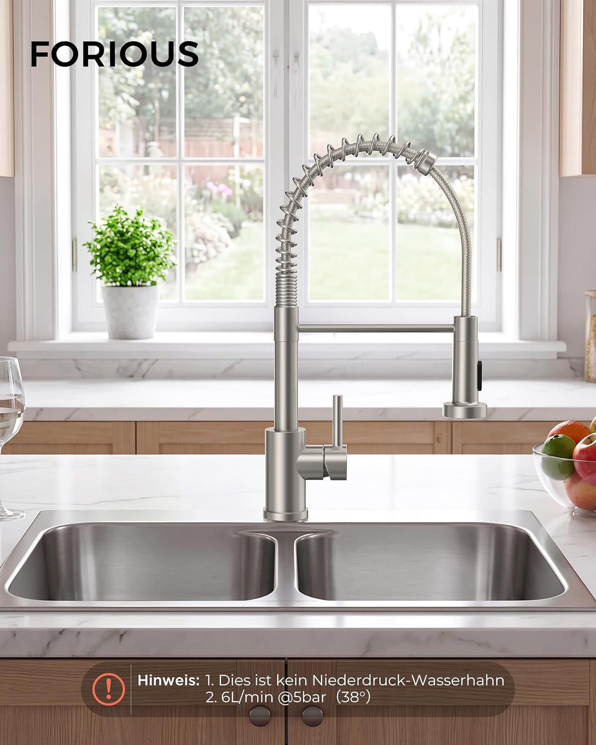 Detalle 2 de FORIOUS Wasserhahn Küche Hoher Bogen 360°