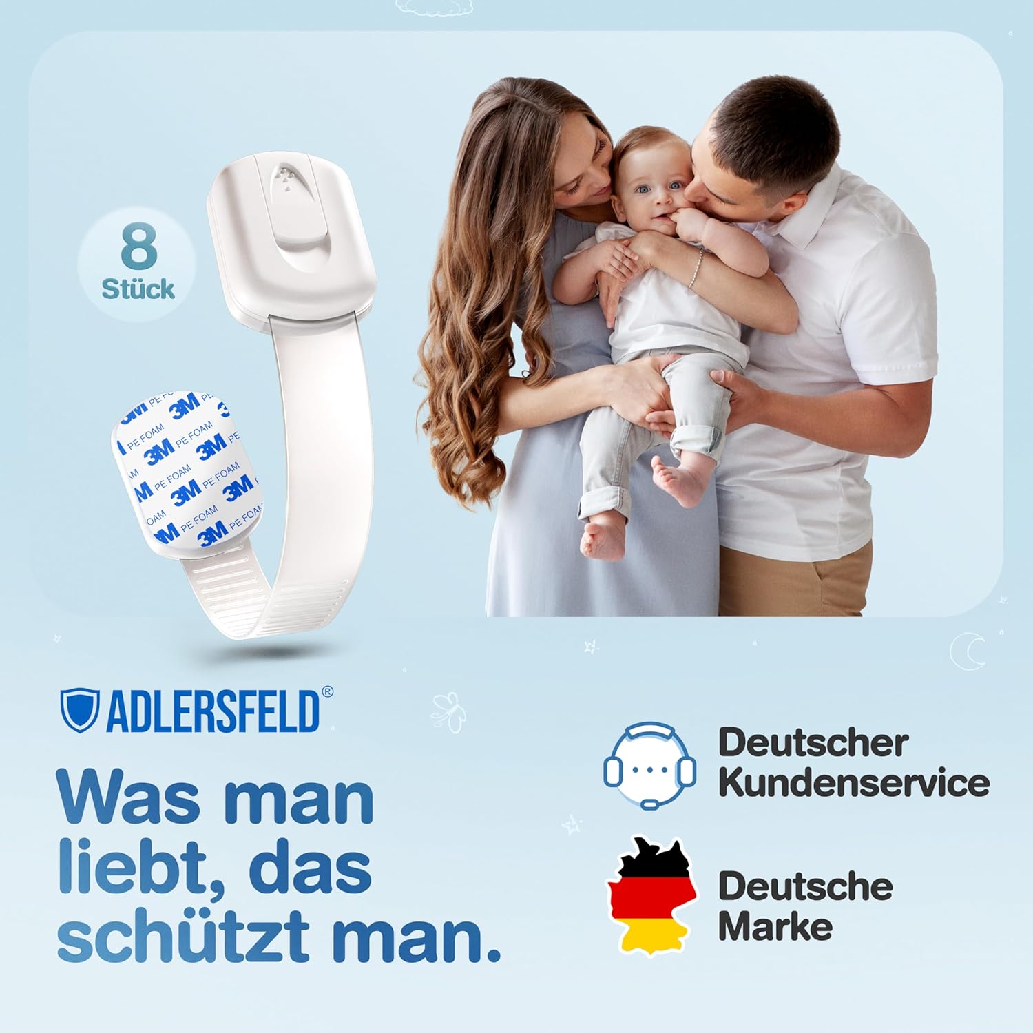 Thumbnail 6 de Adlersfeld ADLERSFELD 8x Kindersicherung für Schrank-Schubladen (mit 3M-Kleber) – verstellbar