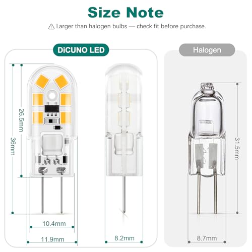 Detalle de DiCUNO Lampadina LED G4 12V 1.5W 3000K, 160lm – confezione da 10 pezzi