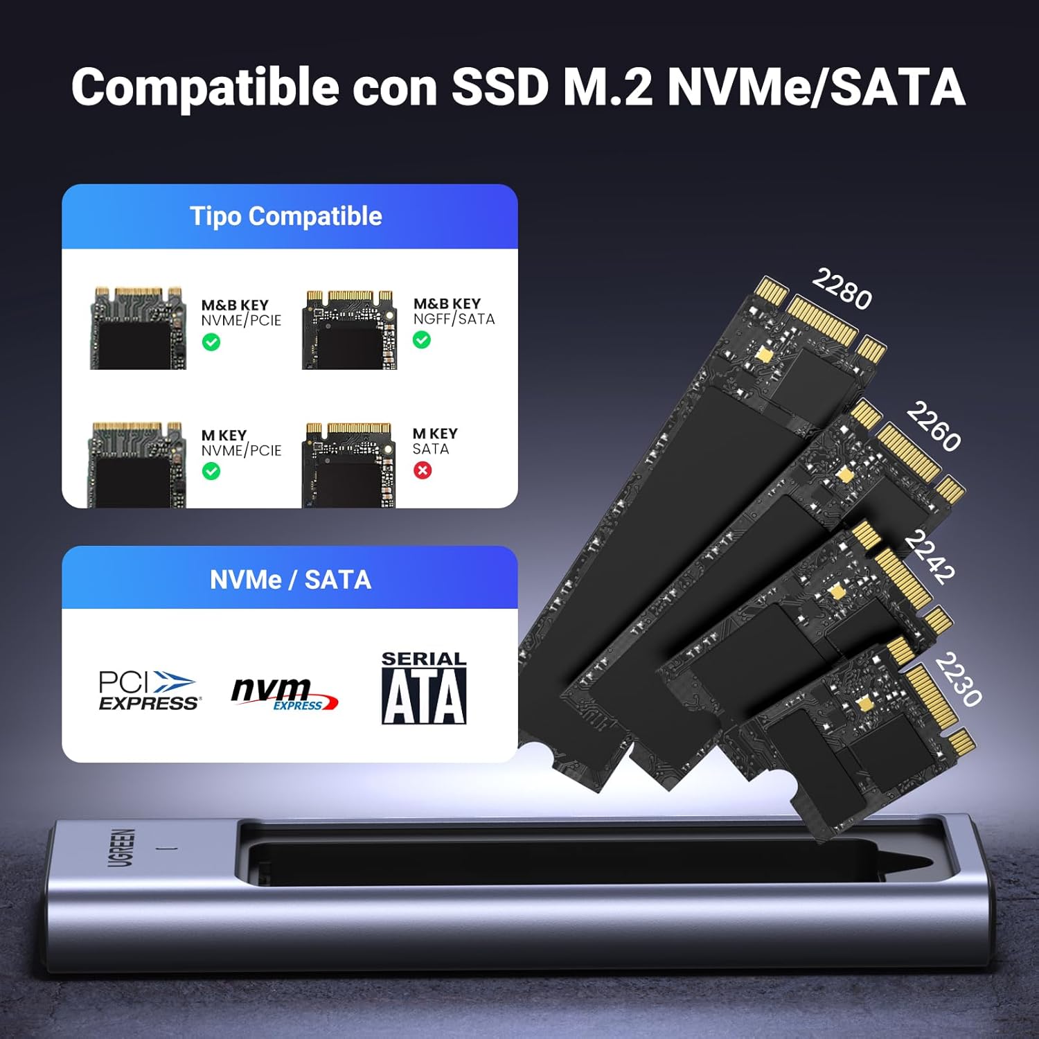 Detalle 1 de UGREEN Caja SSD M.2 NVMe USB-C 🚀 Compatible 970 EVO Plus, 980 Pro