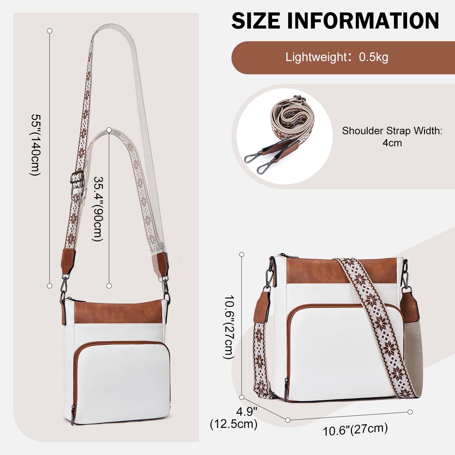 Detalle de Roulens Crossbody Bags for Women: Soft Vegan Leather Medium Shoulder Purse with Front Zipper Wallet Pocket