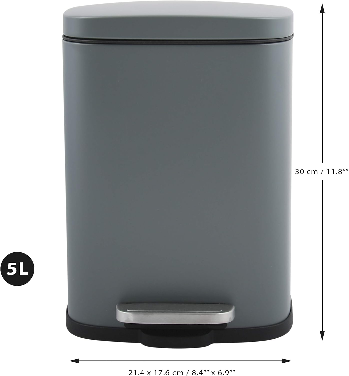 Thumbnail 5 de Spirella AKIRA — Poubelle de salle de bain à pédale 5L en acier inox, fermeture Easy-Close noire mat