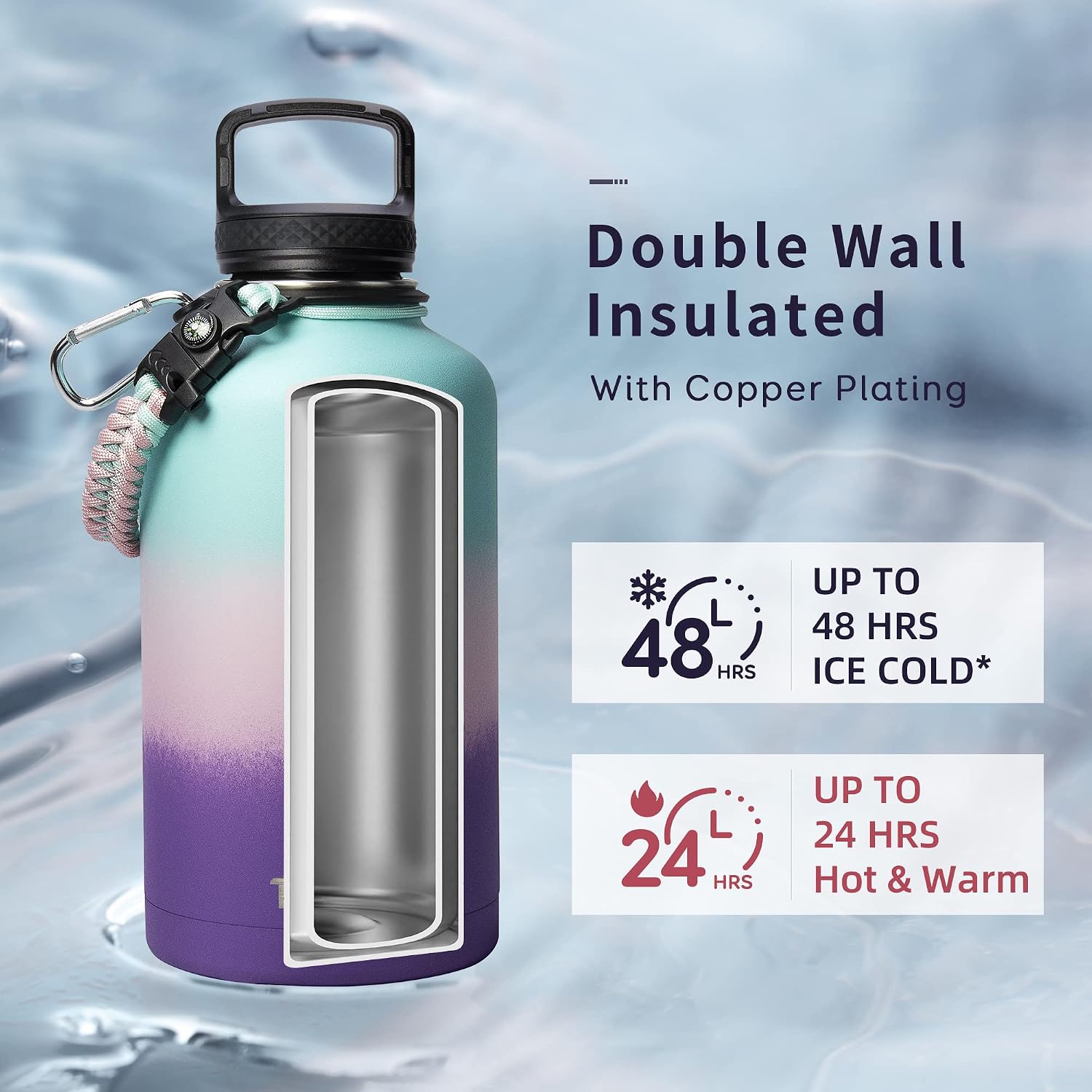 Detalle de Trebo Water Bottle Insulated with Lid and Straw (Hydrangea)
