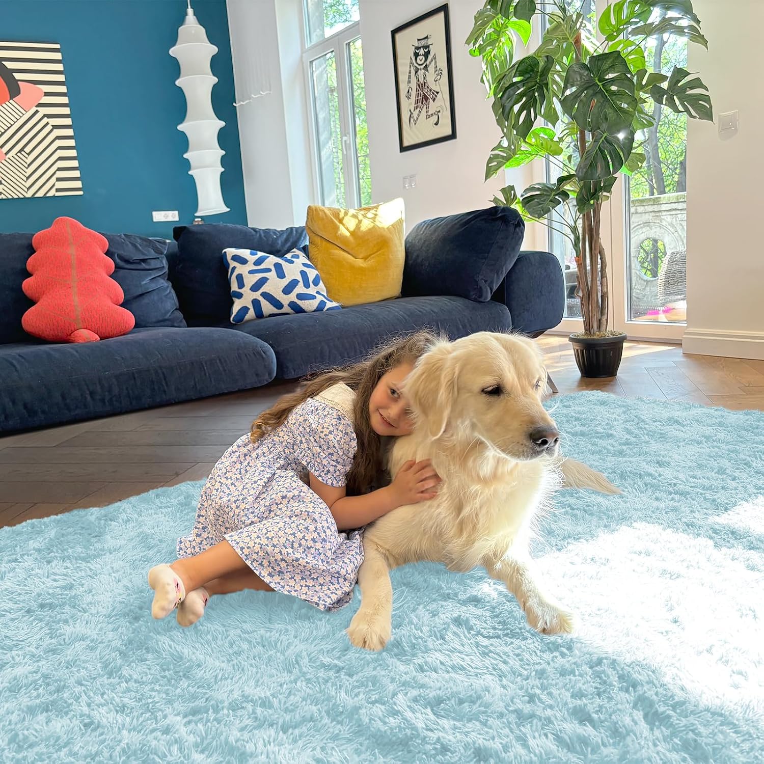 Detalle de OLANLY 5x8 Machine Washable Large Area Rug in Light Blue