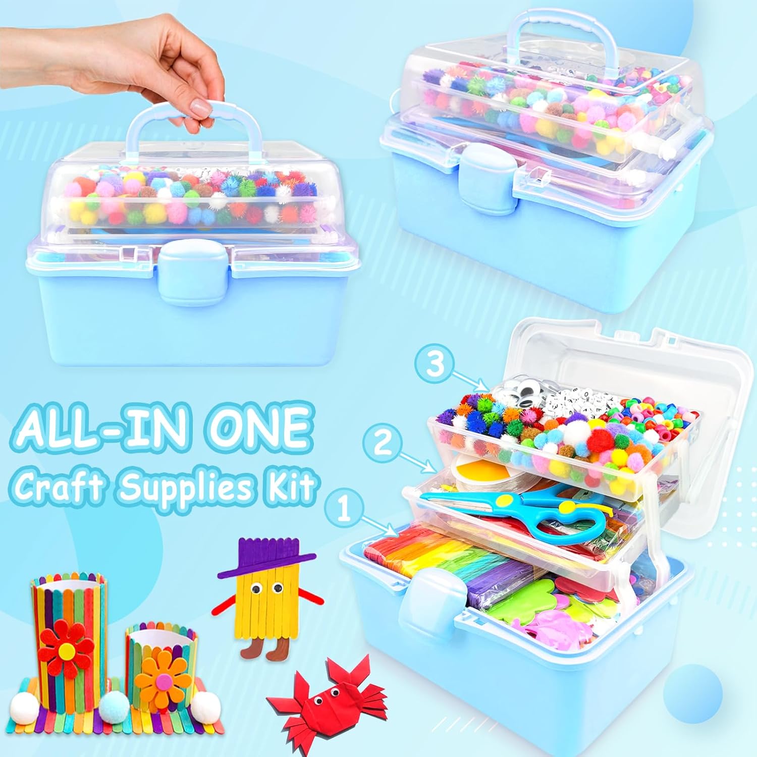 Thumbnail 1 de BNUZEIYI 3000-piece Kids Craft Kit in a storage box (blue) for ages 4–6, 6–8, 8–12