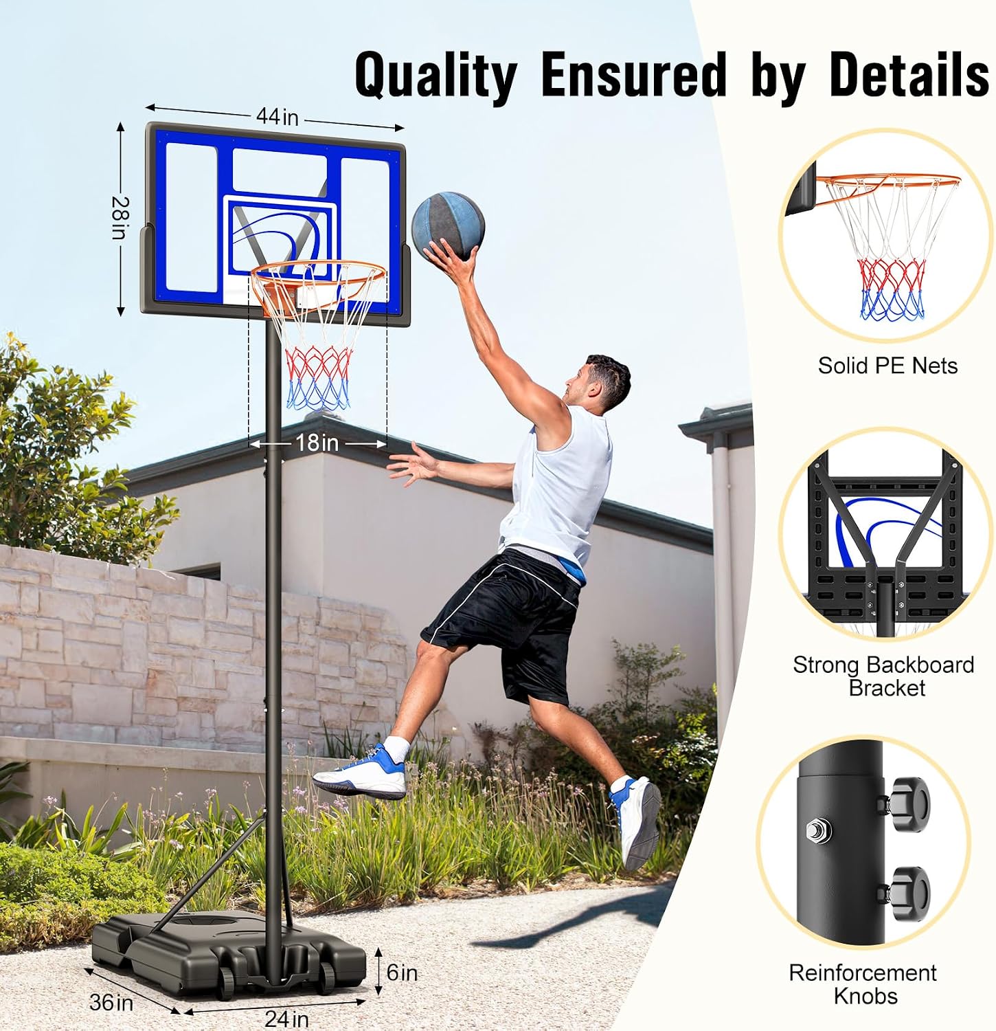 Detalle 1 de TONBUX M021A-2 Adjustable Basketball Hoop, 44-Inch Polycarbonate Backboard
