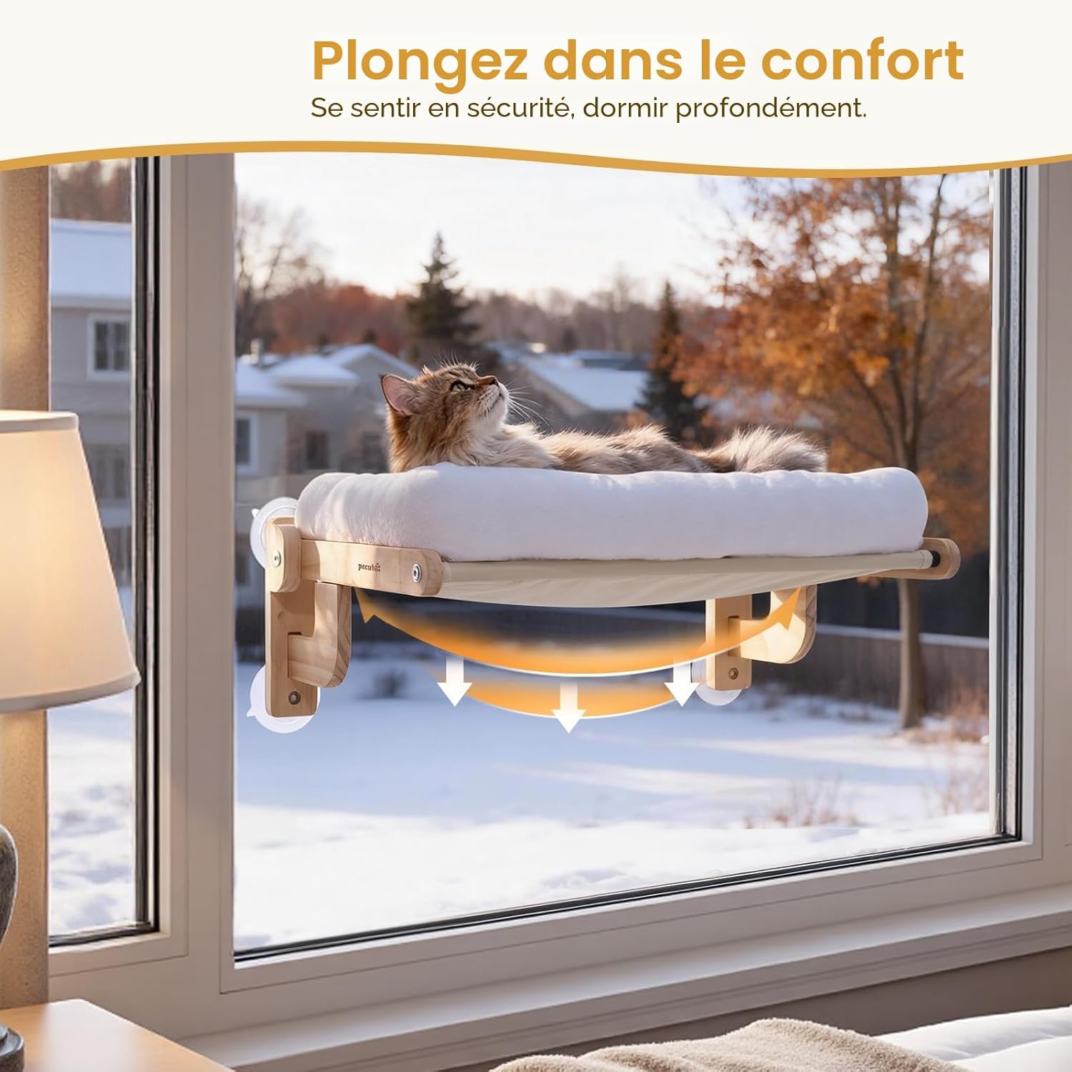 Thumbnail 4 de Hamac Chat Fenêtre Pliable Pecute – Observation des Oiseaux, XL 66×39×26 cm, blanc