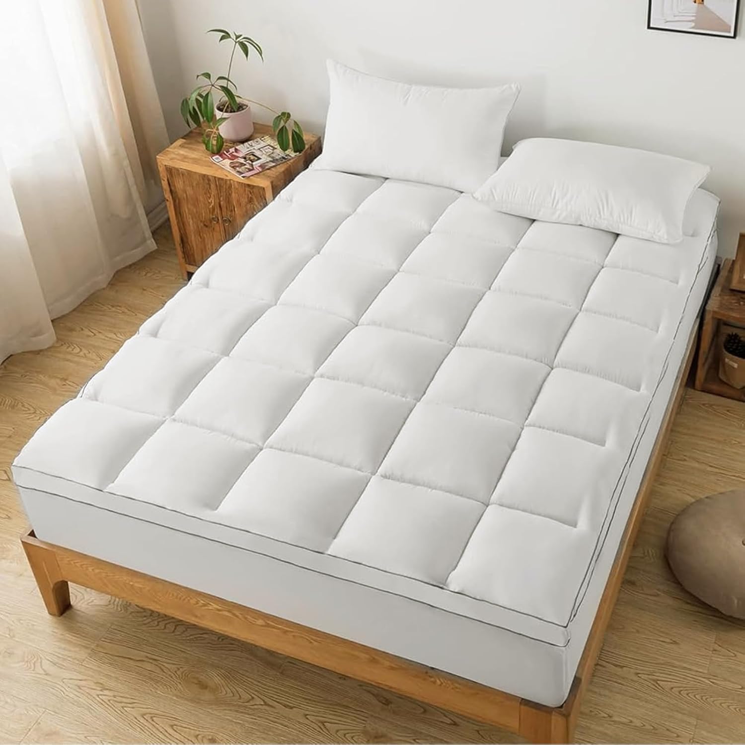 Detalle de JINXIA Cooling Mattress Topper Queen: Extra Thick, Deep Pocket, Breathable Comfort