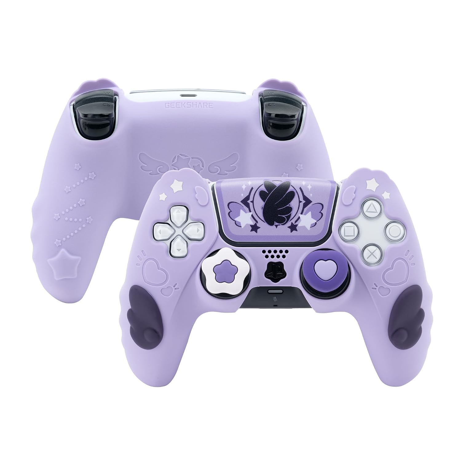 Detalle de GeekShare PS5 Controller Hautgriff-Set – Sternflügel, lilac, rutschfeste Silikon-Schutzhülle inkl. Daumengriffkappen