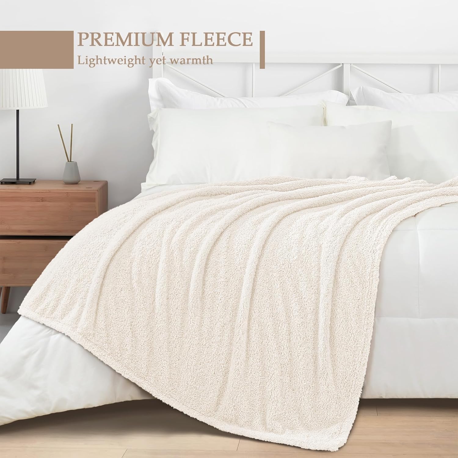 Detalle de Exclusivo Plaid Plaid Couverture Polaire 130x150 cm — Blanc, douceur et chaleur pour canapé ou lit