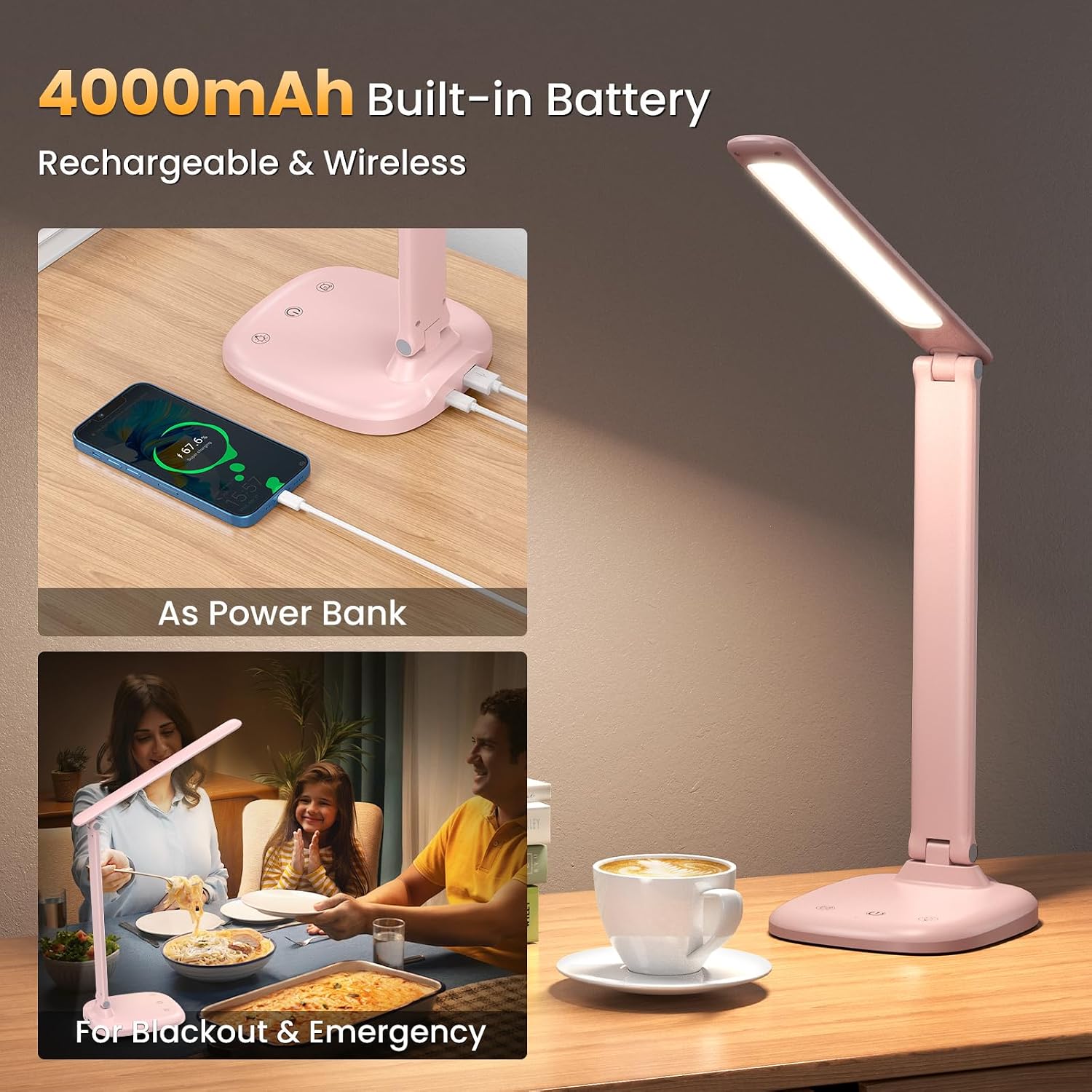 Thumbnail 1 de KQPZ Lampada da Scrivania: lampada pieghevole con batteria integrata, 5 temperature colore e controlli tattili