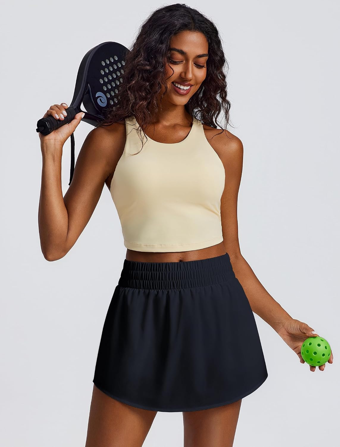 Detalle 2 de PINSPARK Women's Tennis Skirt High Elastic Waisted with 2 Pockets and Curved Hem