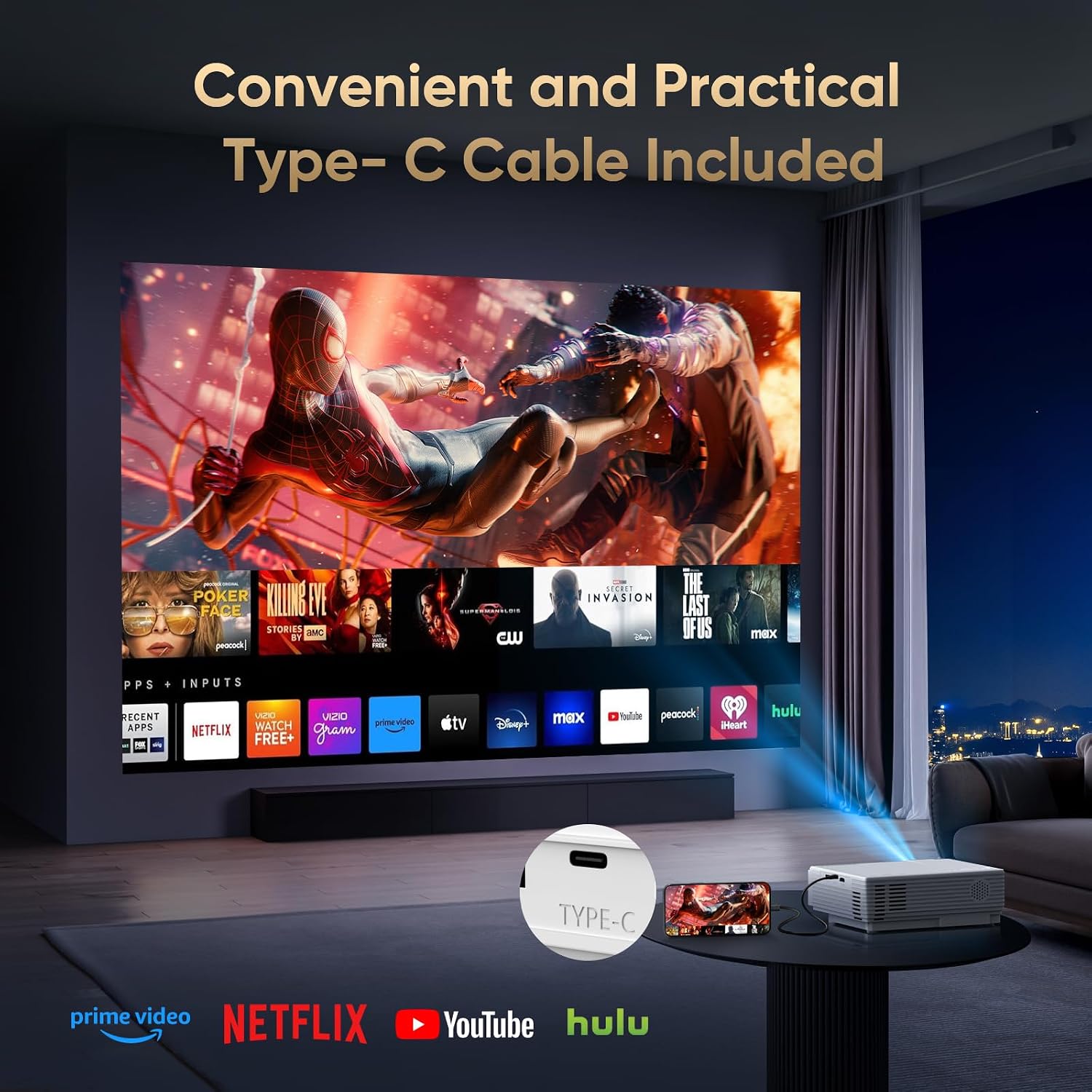 Detalle 2 de PANSEBA 1080P Mini Projector with Screen