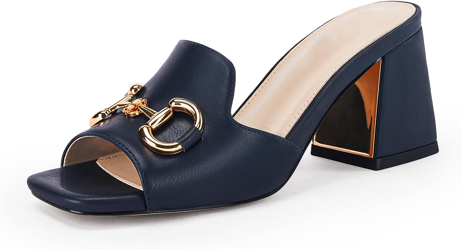 Thumbnail 5 de Gihubafuil Women's Peep Toe Slides with Chunky Heel and Metal Chain