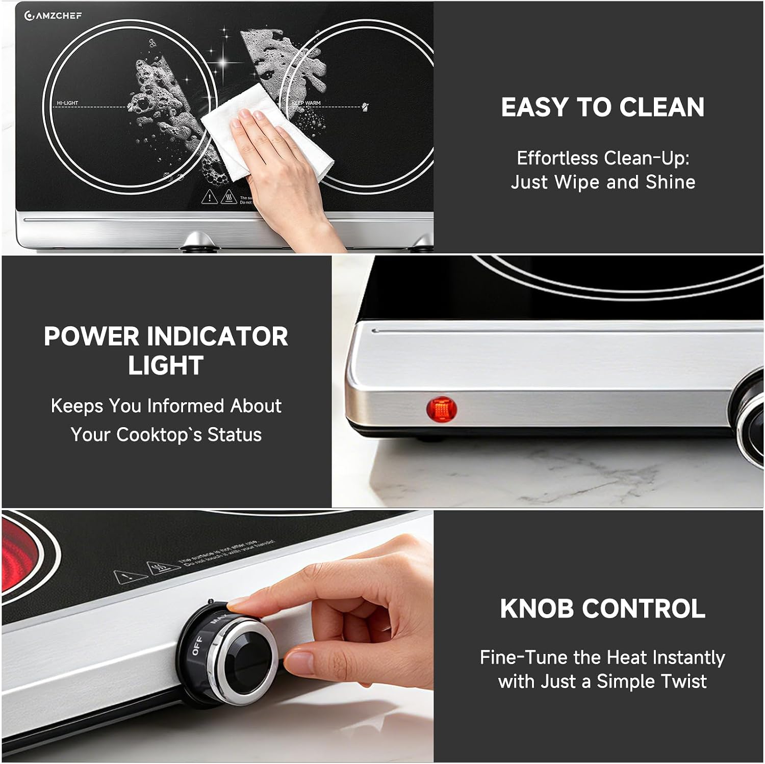 Thumbnail 6 de AMZCHEF Double Burner Electric Cooktop 1800W