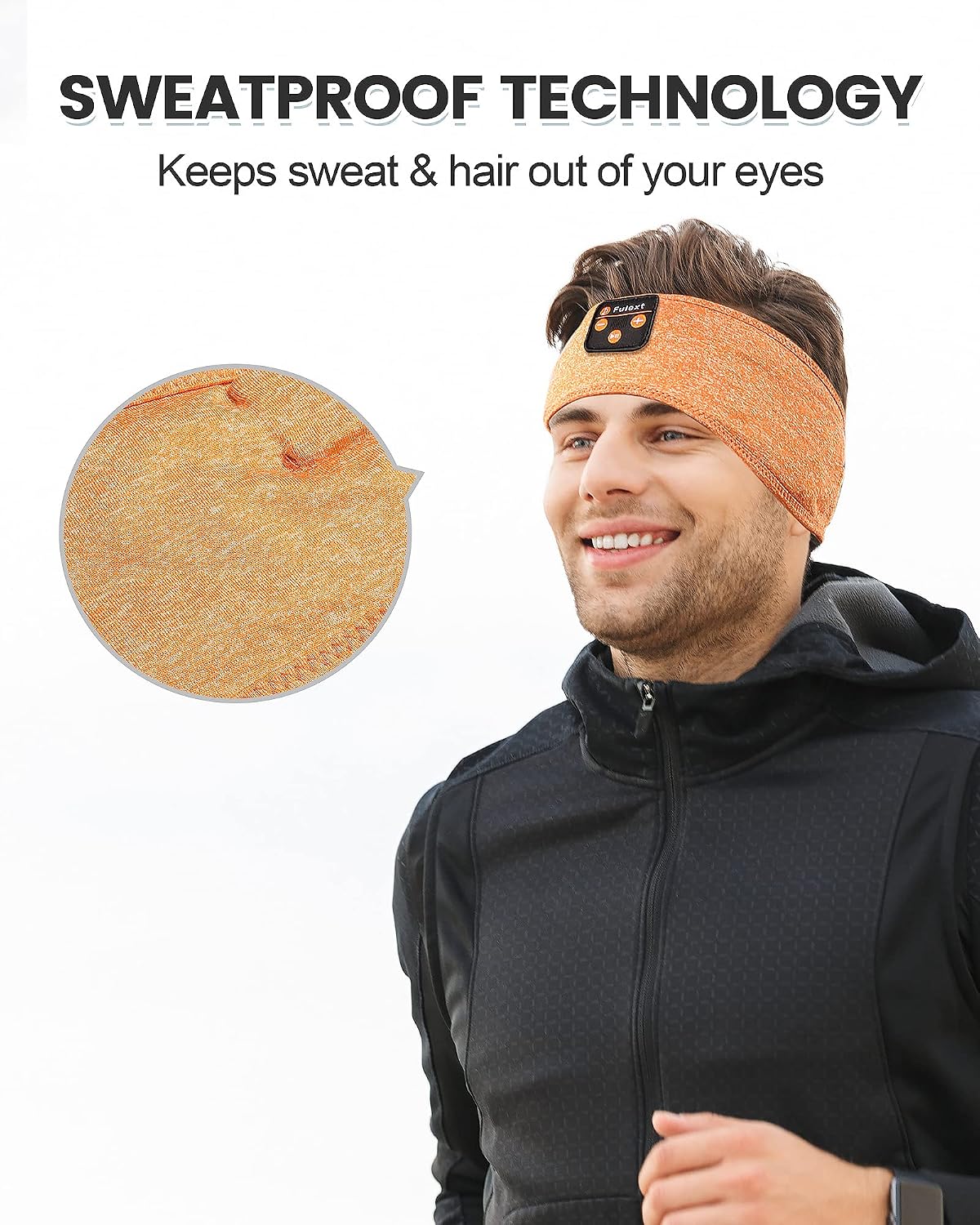 Detalle de Fulext Bluetooth-Schlafkopfhörer Stirnband mit eingebauten Lautsprechern – fürs Schlafen, Yoga, Joggen