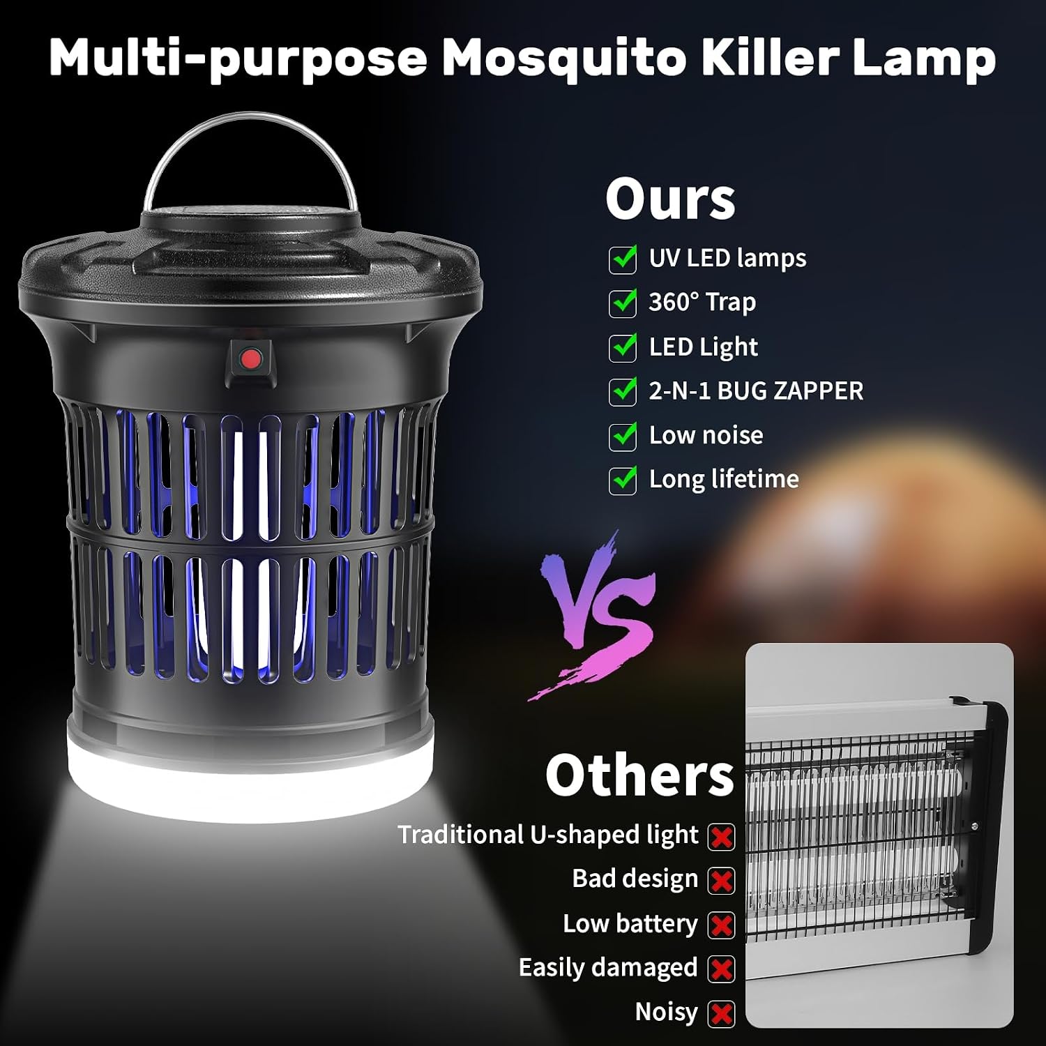 Thumbnail 1 de 2-in-1 LED Mosquito Killer Lamp with 30W UV Zapper — IPX4, 1500 sq ft