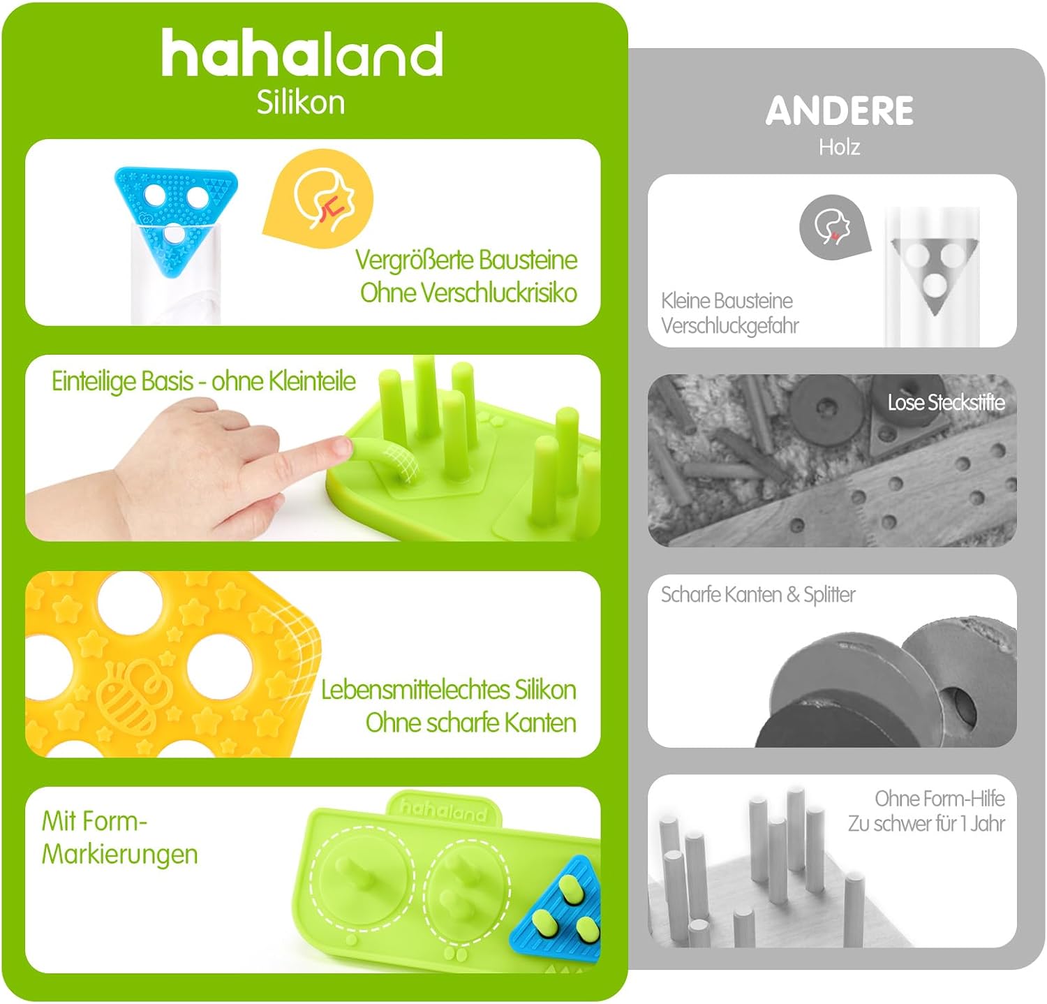 Detalle 2 de Hahaland Montessori Stapelspiel aus Silikon ab 12 Monaten
